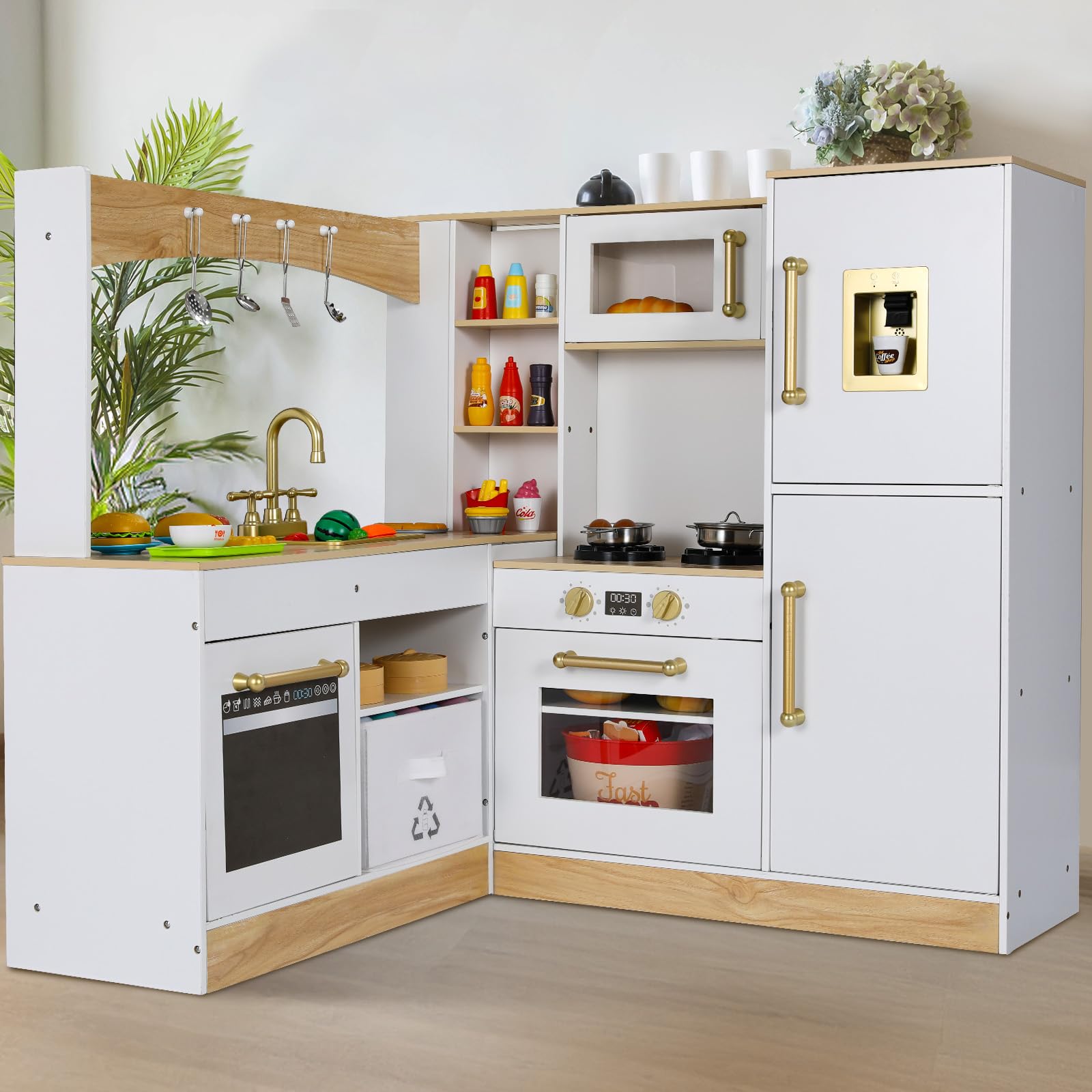 Amazon.com: MAMIZO Corner Play Kitchen for Kids, Wooden