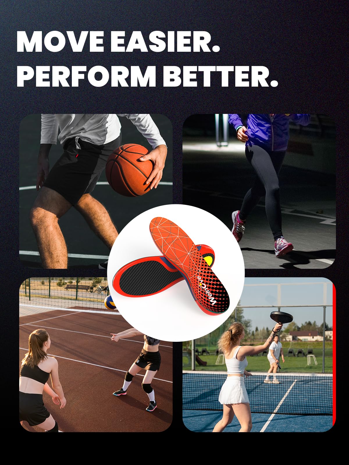 Welnove Semelle Carbone pour Running, Semelle Sport pour Football et Basketball – Dotées d'un soutien de la voûte plantaire, ces semelles améliorent les performances-XL-Femme 43-44|Homme 41-42