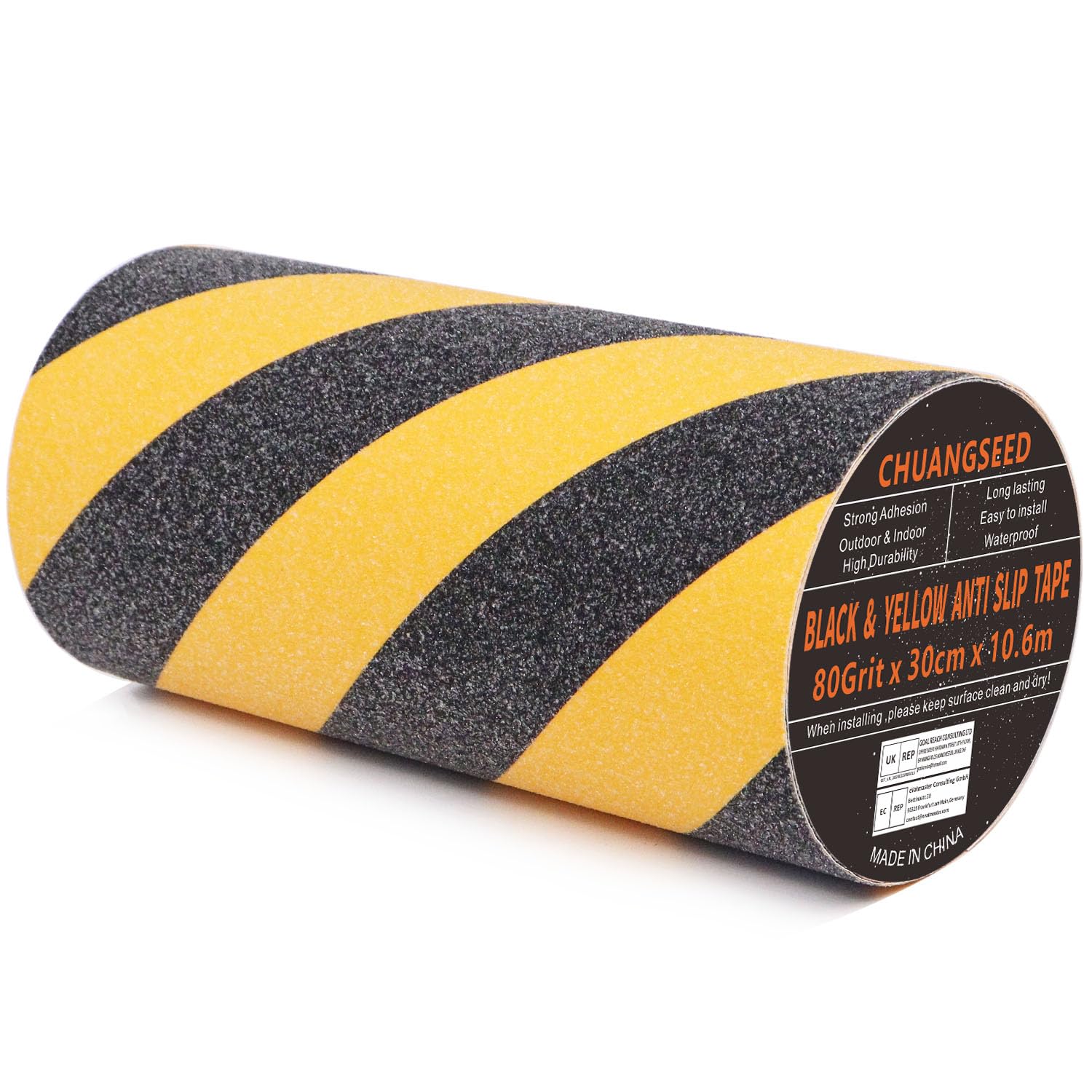 CHUANGSEED Black Yellow Anti slip tape Cinta antideslizante de seguridad, 30 x 10,6 m, bandas antideslizantes para escalera exterior, amarillo negro para cinta escaleras averissement, escaleras
