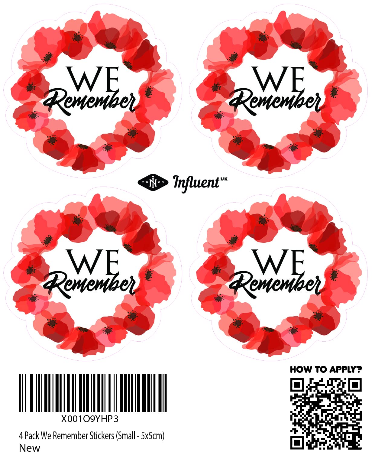 4 Pack We Remember Soldiers Showing Respect and Gratitude Remembrance Sunday Lest We Forget Remembrance Day Sticker, Mug, Poppy Flower Decal, Car, Window, Fridge, Laptop Sticker (Small)