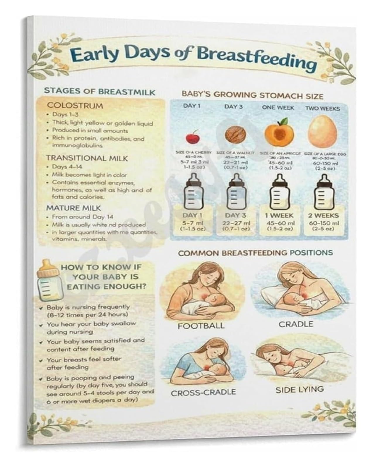 MQXFCZUX Early Breastfeeding Journey Poster Lactation Education and Encouragement Canvas Print Framed,12x18inch(30x45cm)