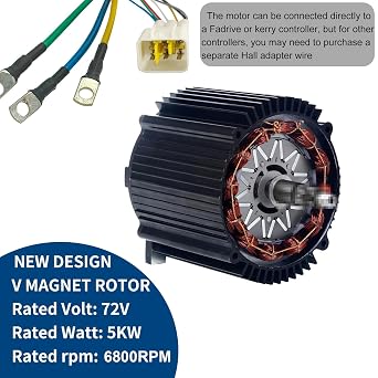 Electric Brushless DC Motor 72V 5000W Peak 8000RPM Heatsink Housing | External Hall, Temperature Sensoring, High Speed Motor for Go Kart Razor Upgrade Kit Motorcycle Scooter
