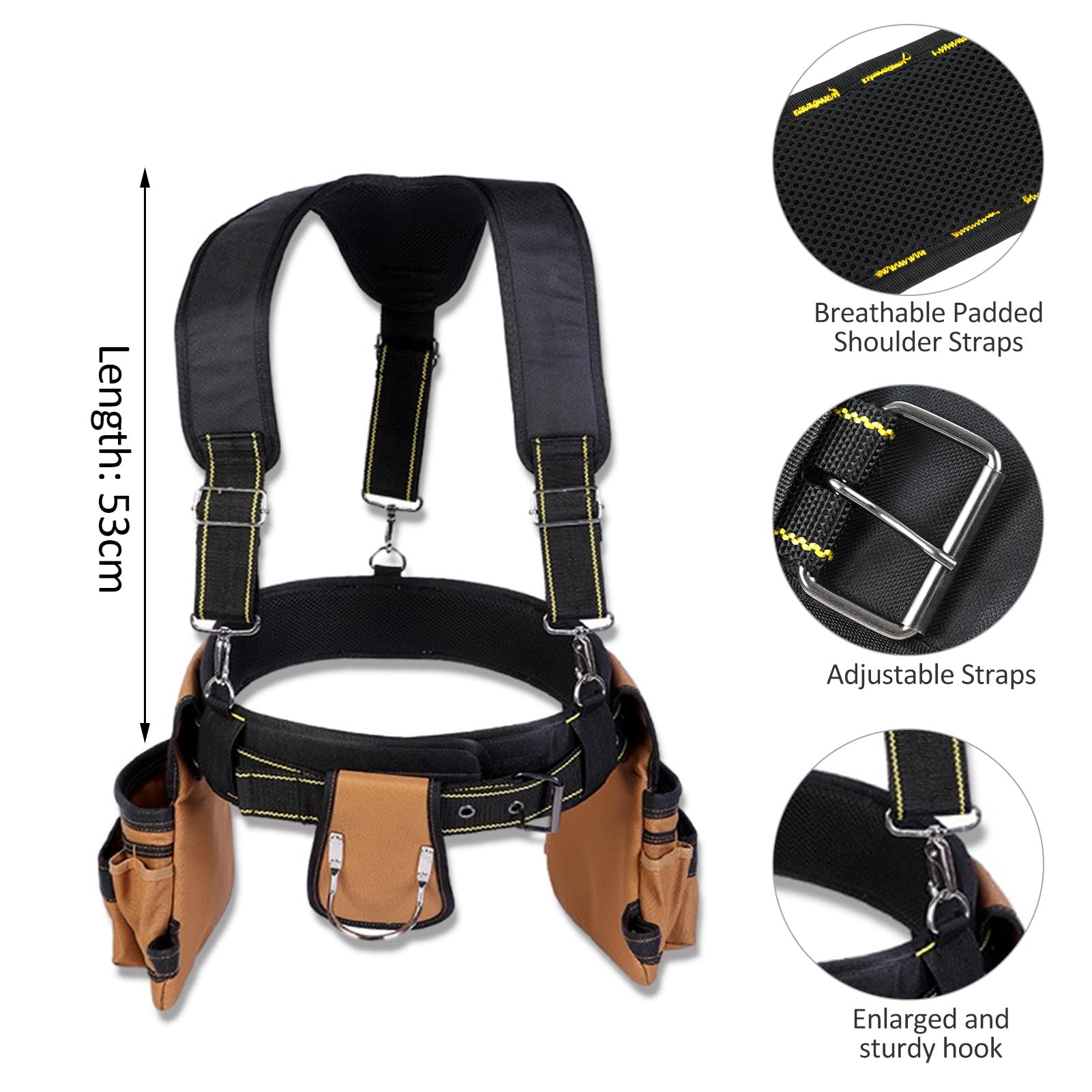 SIXRUN Cintura Utensile Regolabile con Bretelle, Giubbotto per Utensili Pesanti per Carpentieri Elettricisti, Cintura di Dimensioni di Stoccaggio Multifunzionale per Operatori Edili (Set di spalline