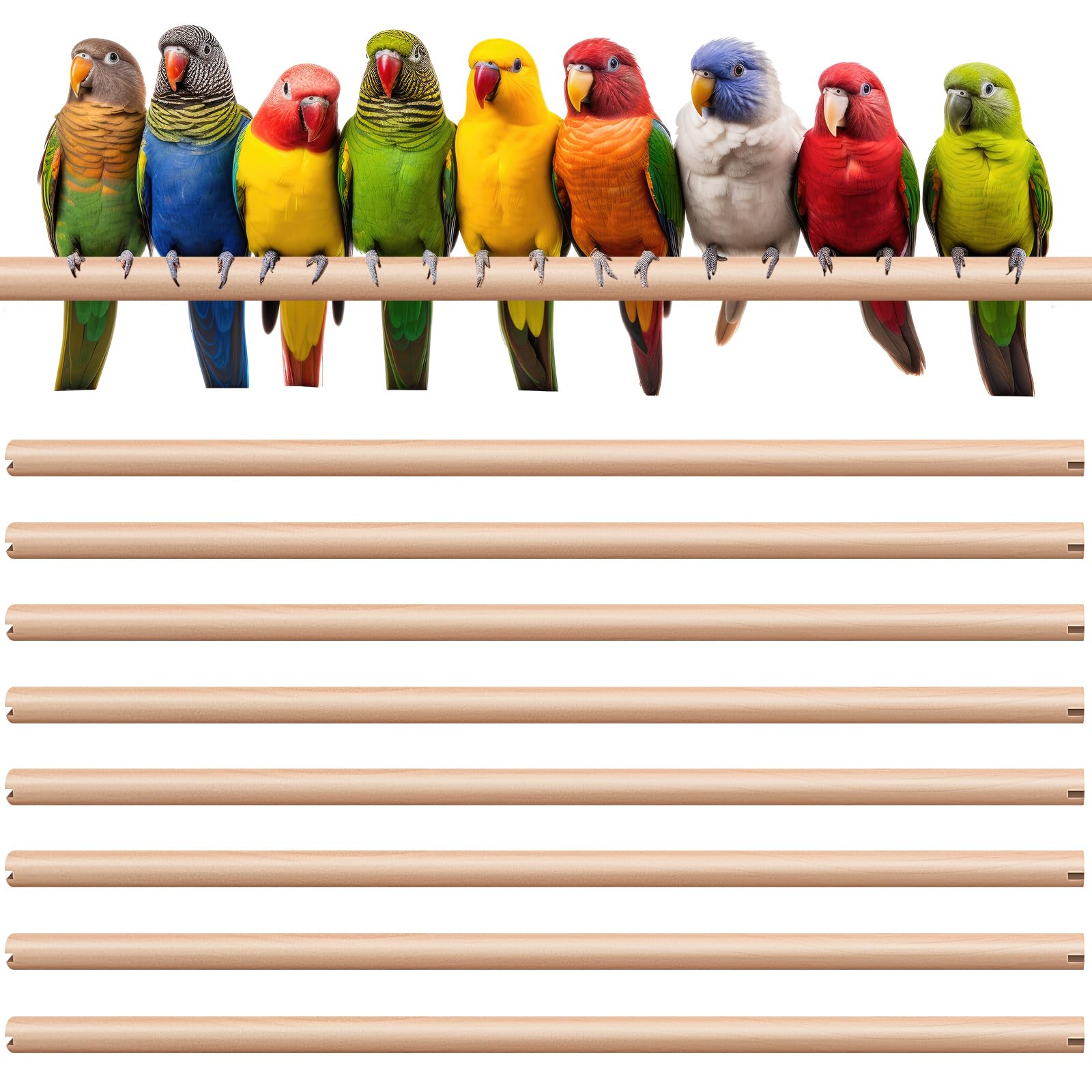 Sintuff 8 posatoi in legno per gabbia a doppia testa con un diametro di 1,5 cm, di ricambio, per pappagalli, ara, cacatua, parrocchetti (45,7 cm)