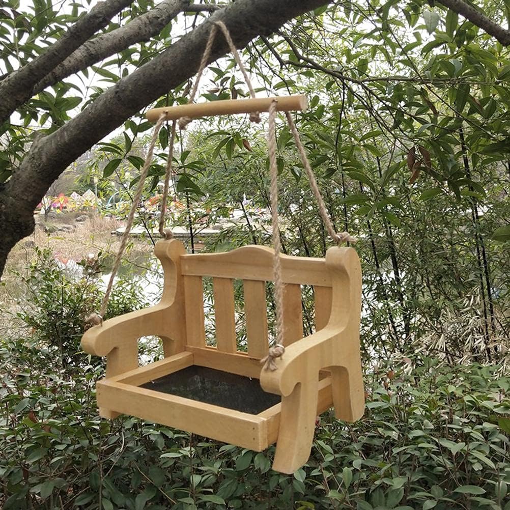 Window Bird Feeder Swing Wooden Wild Bird Feeders Chair Shape Birdfeeders Birdhouse for Outside, Outdoors Hanging