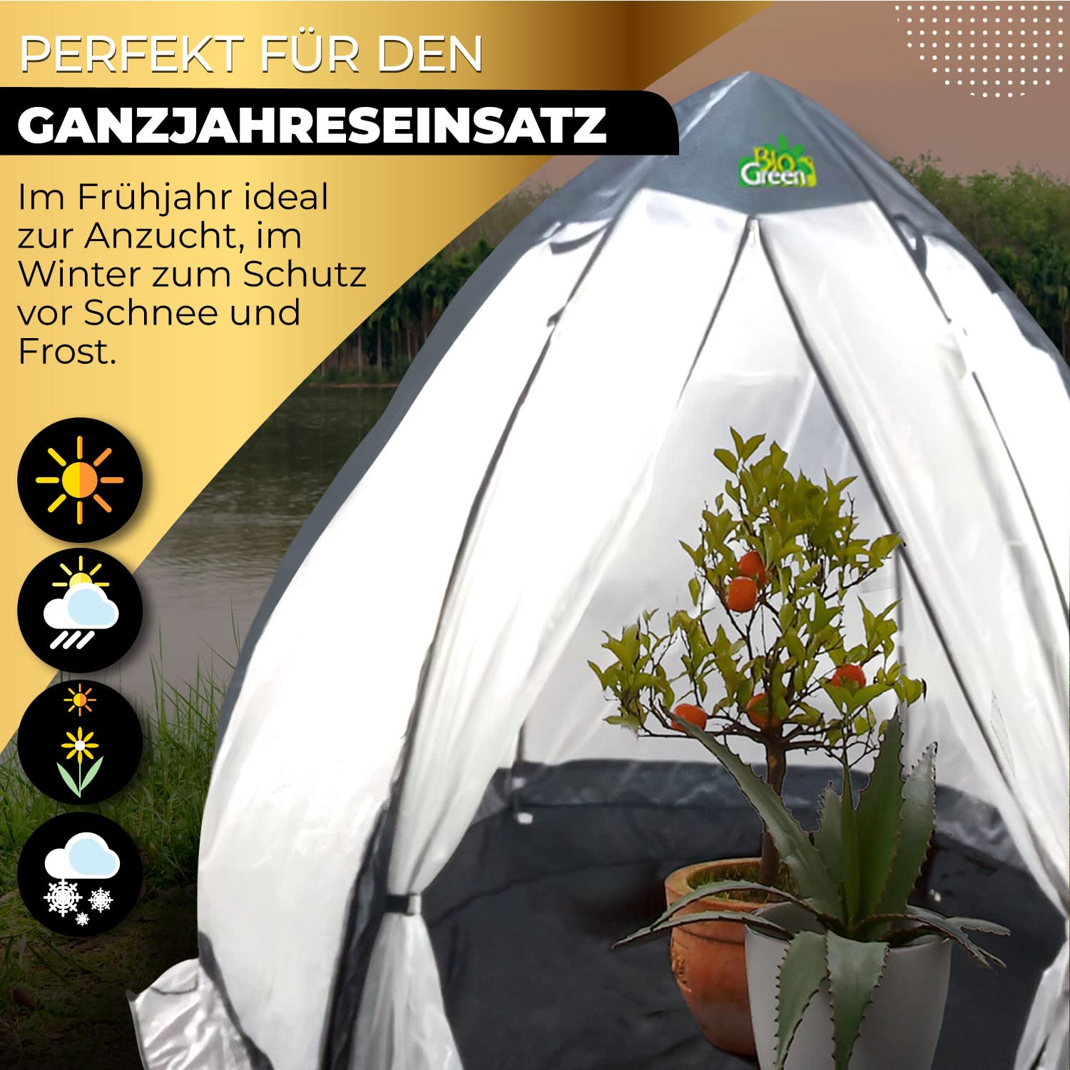 Bio Green Überwinterungszelt/Foliengewächshaus Tropical Island Breeze L | hochwertige RainExo-Folie | 2 große Belüftungsöffnungen