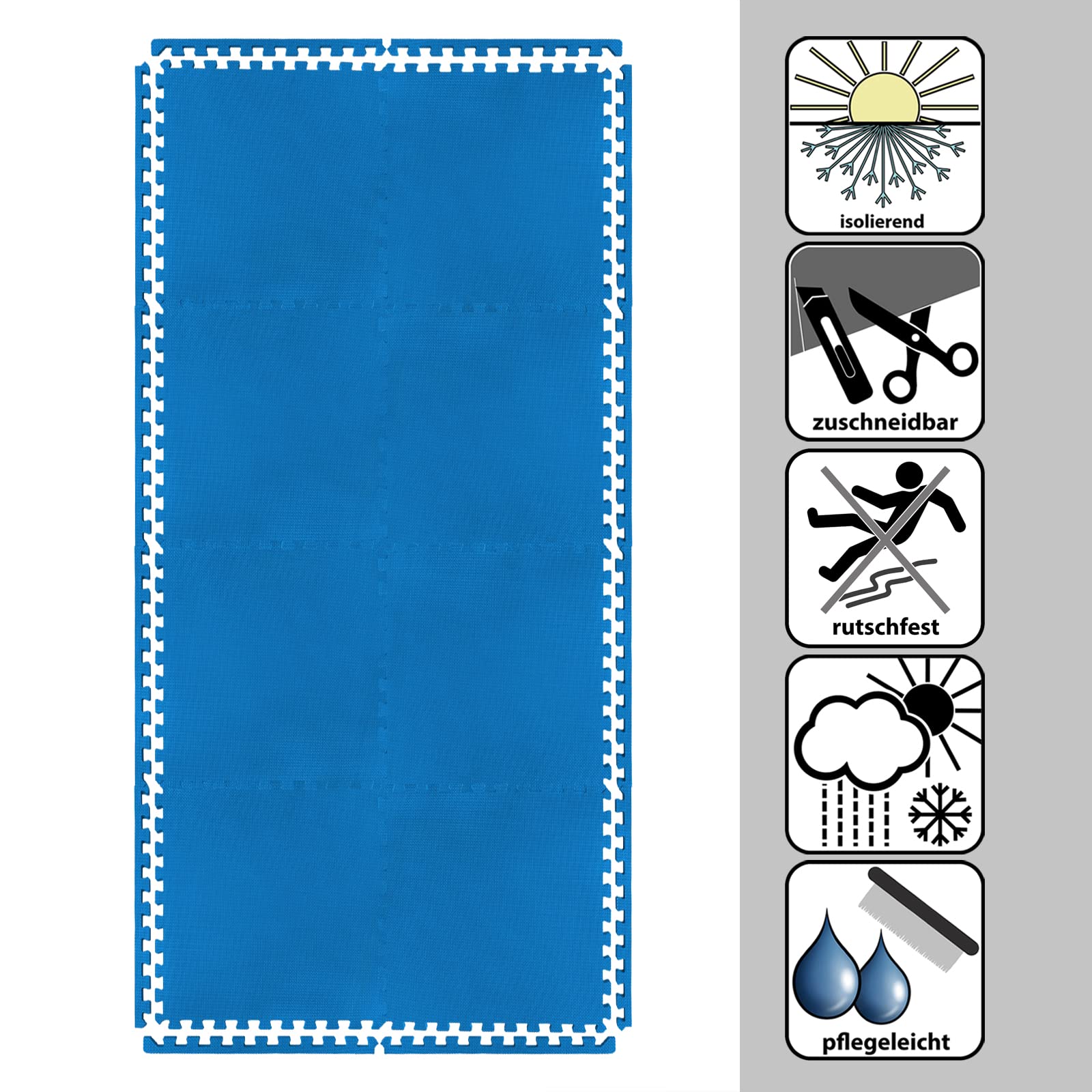 Montafox 2,88 m² Unterlegmatte 1 cm Dicke Poolmatte 8er Set blau 60 x 60 cm Bodenfliesen Pool Whirlpool Erweiterbares Stecksystem