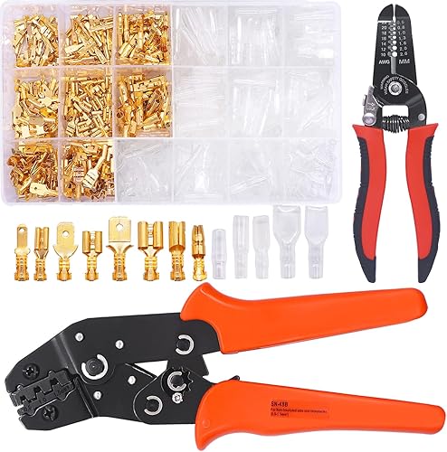 Twidec 642Pcs 2.84.80.248 in empalme rápido macho y hembra conector de pala de alambre Kit de oro con terminal de cable Alicates de prensado