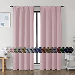 Simplebrand Ava Blush Blackout Curtains for Bedroom, 72 Inch Length, 2 Panels Set, Privacy Thermal Insulated Rod Pocket Window Curtains for Patio, French Door, W40 x L72 Inch