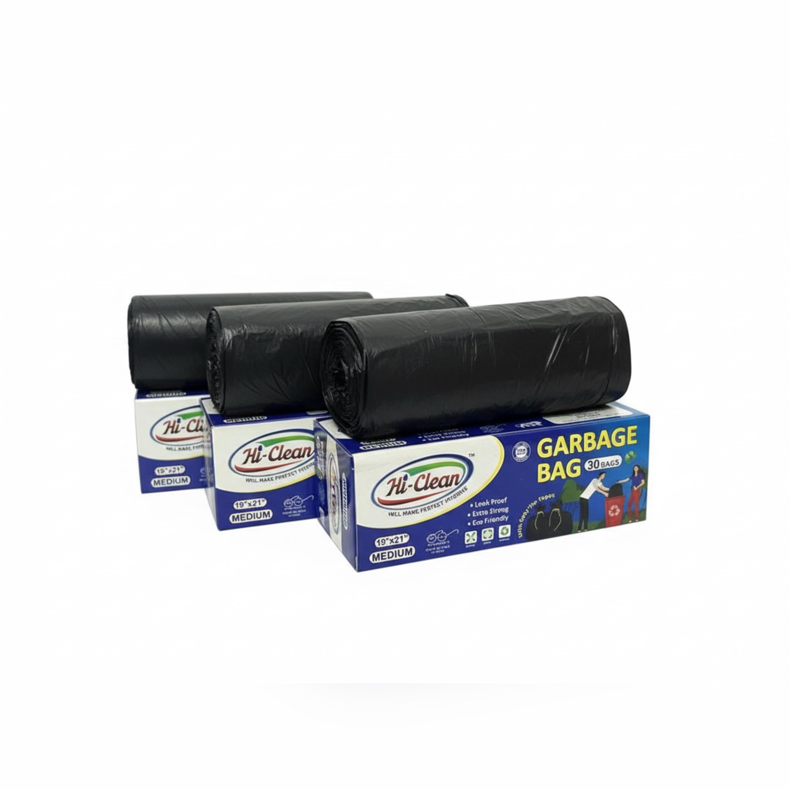 Hi-Clean Garbage Bags | Trash bags | Medium Size | 90 Count (30 Bags x 3 Rolls) | 19 x 21 Inches | Dustbin Bag/Trash Bag | Suitable for Dry & Wet Waste | Black-picture-35