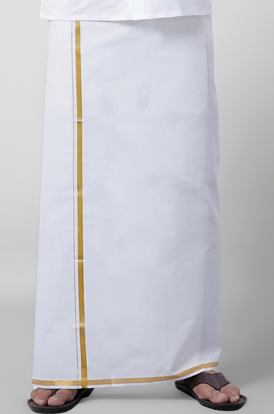 Men Layer White Dhoti With Gold Jari Border For Men|Ideal For Every Occasion