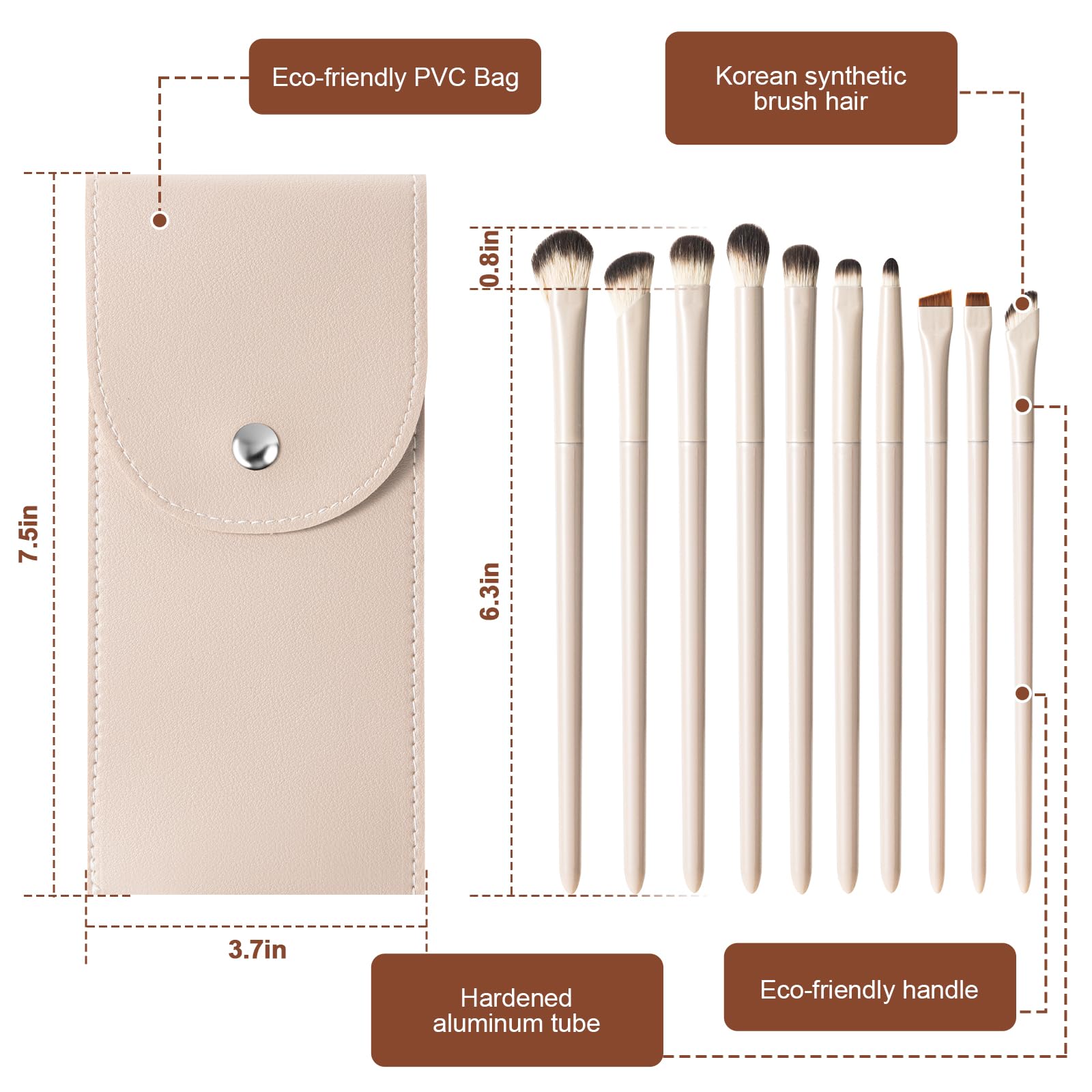 10-teiliges Augen-Make-up-Pinsel-Set, professionelle Lidschatten-Pinsel mit Reiseetui, verbesserte und grundlegende Pinselformen, weiche vegane Borsten, umweltfreundlicher Griff zum Verblenden