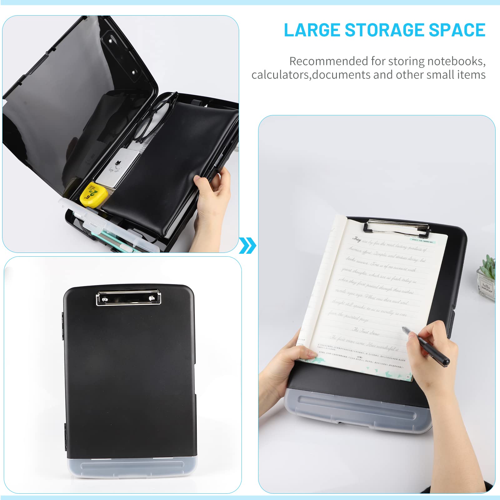 2 Porte-Bloc A4 Avec Pince Et Rabat - Clipboard Conférence Plastique Avec Rangement, Noir