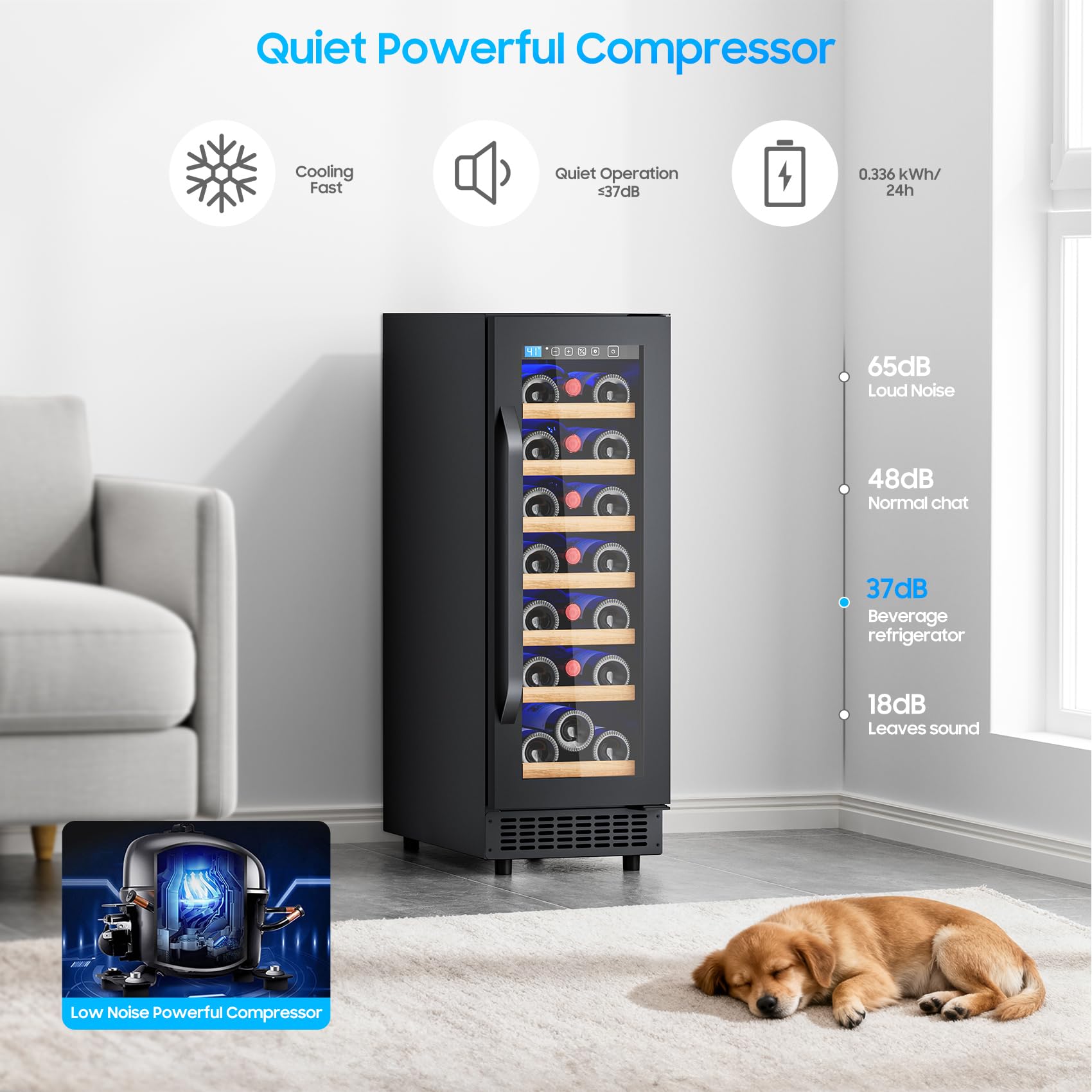 21 Bottle Wine Fridge Small 12inch Refrigerator Freestanding/Built In, 2cu.Ft Compressor Wine Cooler W/Lock & LED Display, 41℉-64℉ Digital Temperature Control Fridge For Cubicle, Under Counter Bedroom on Fridge.com - View 6