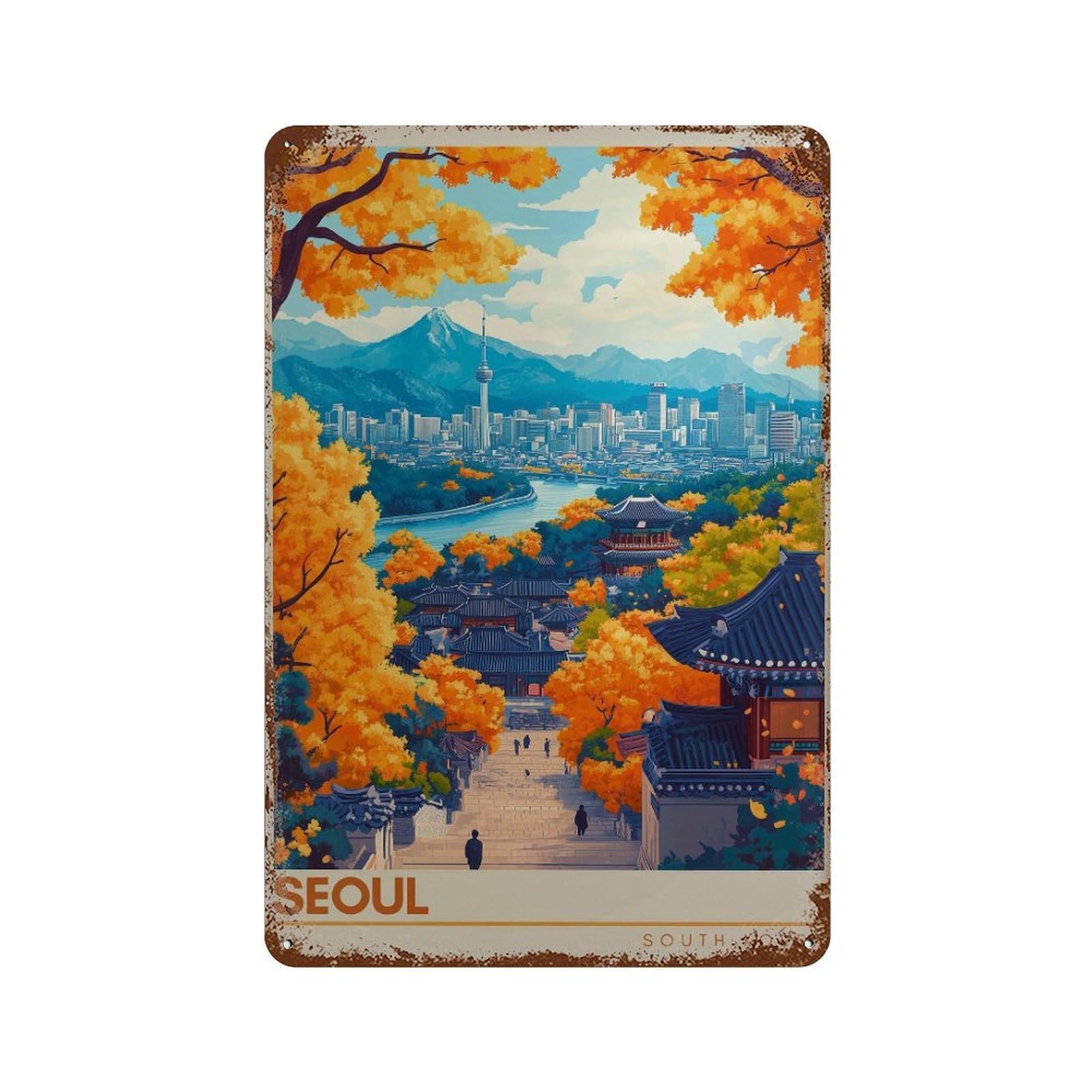xiaoxiaoshen Seoul Autumn Travel South Korea Wall Decor Art Metal Tin Poster Modern Home Decor Art Home Bar Shop Decorations Vintage Sign 30x20cm