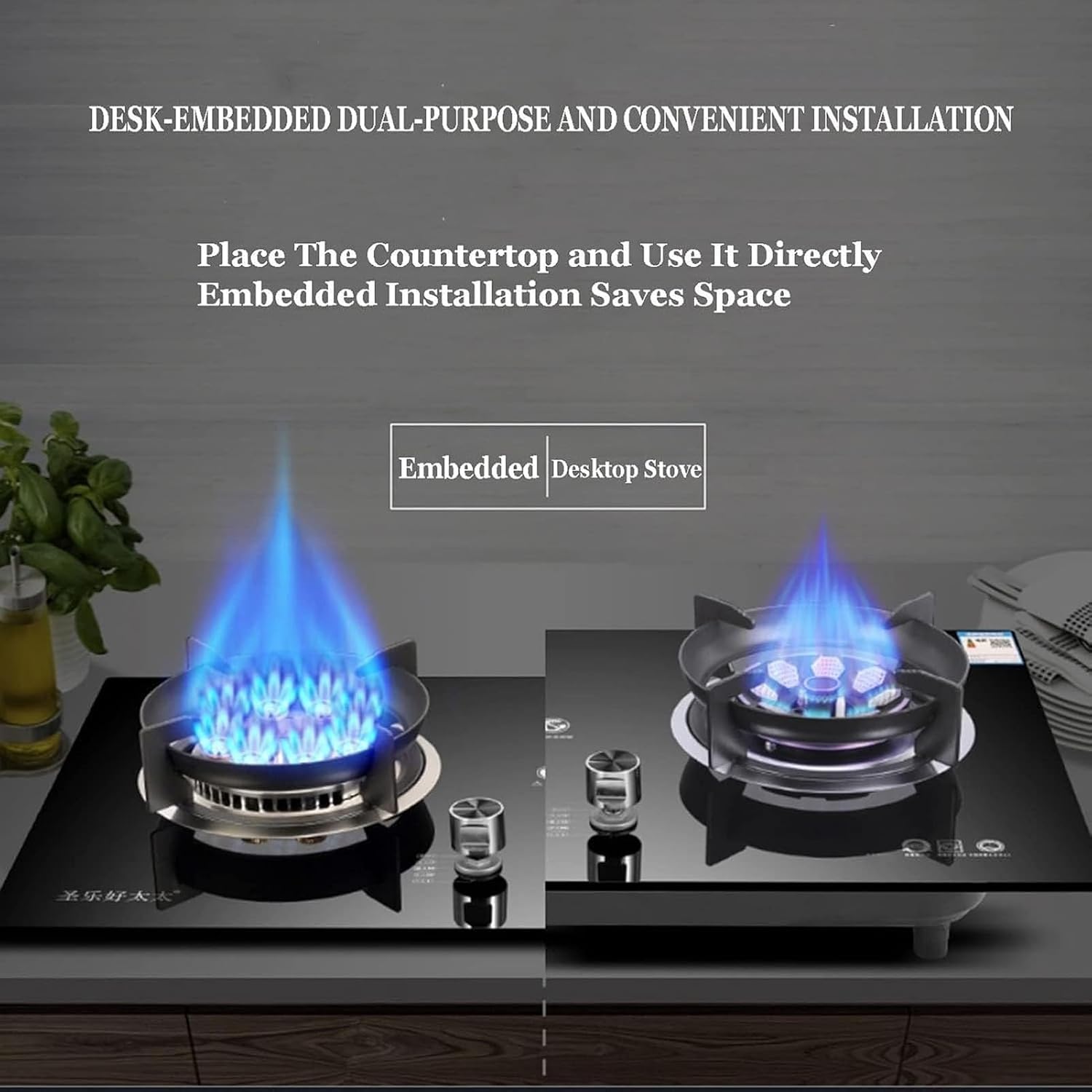 Gas Stove - Portable Cooker, Tempered Glass Built-in Hob, Kitchen Two-burner Range, with Anti-scald Reminder, Adjustable Flame Control(NG)(Ng)