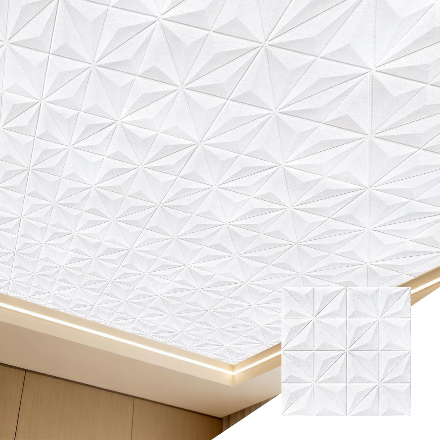 粘着式天井タイル、天井パネル 3D、拭き取りやすい、柔軟性に 防水、釘不要、改装や建設中の壁装飾用 (厚さ 5mm)