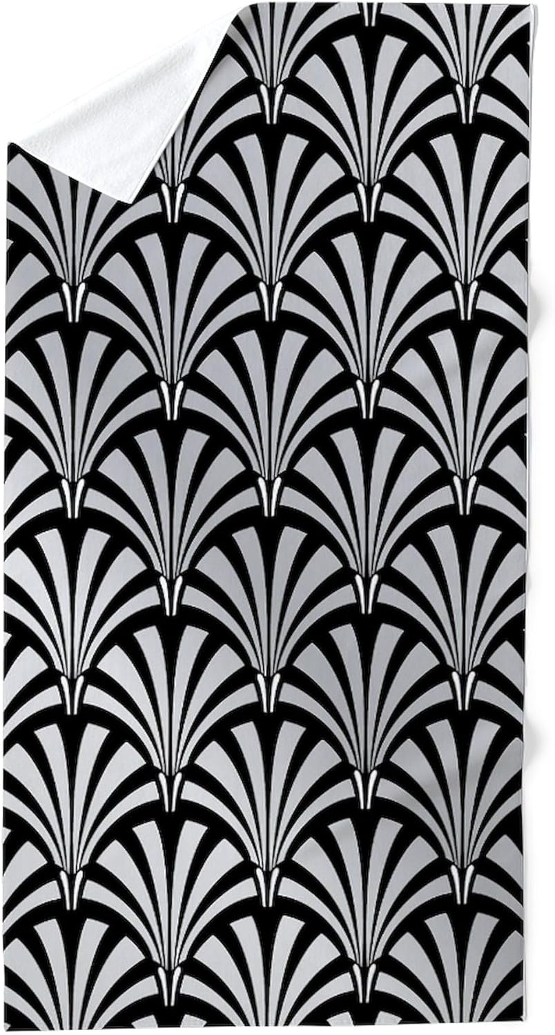 CafePress Elegant Black and Silver Art Deco 30"x60" Absorbent Cotton Back, Soft Beach, Pool Towel