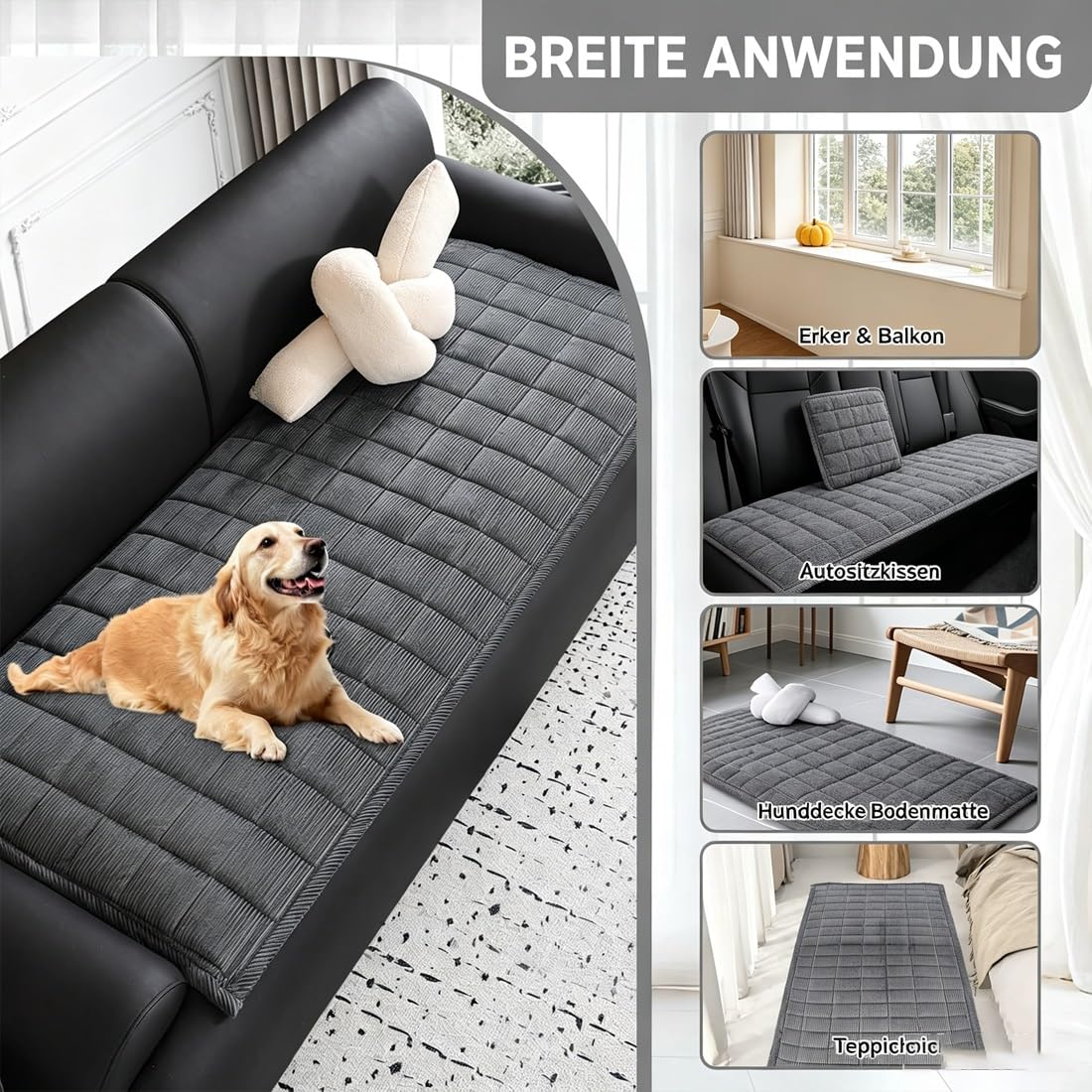 Sofa Guard - Soft in Aktion, rutschfest hundedecke, Tierliebling Sofa Guard, Kratzfes Wasserabweisend für Haustiere, Kinder, Hunde und Katzen(Dunkelgrau,70 x 210cm)