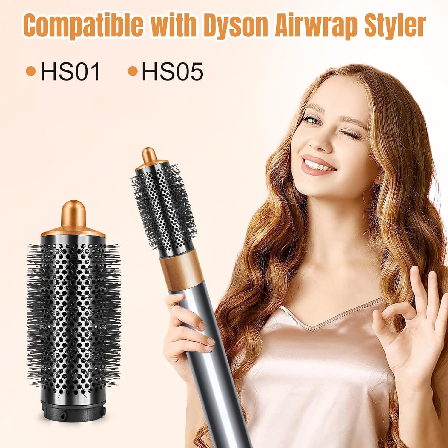 Round Volumizing Brush Attachment for Dyson Airwrap, Oval Shape, Nickel/Copper, Bigger Oval Volumizer for Fluffy Styling - Image 2
