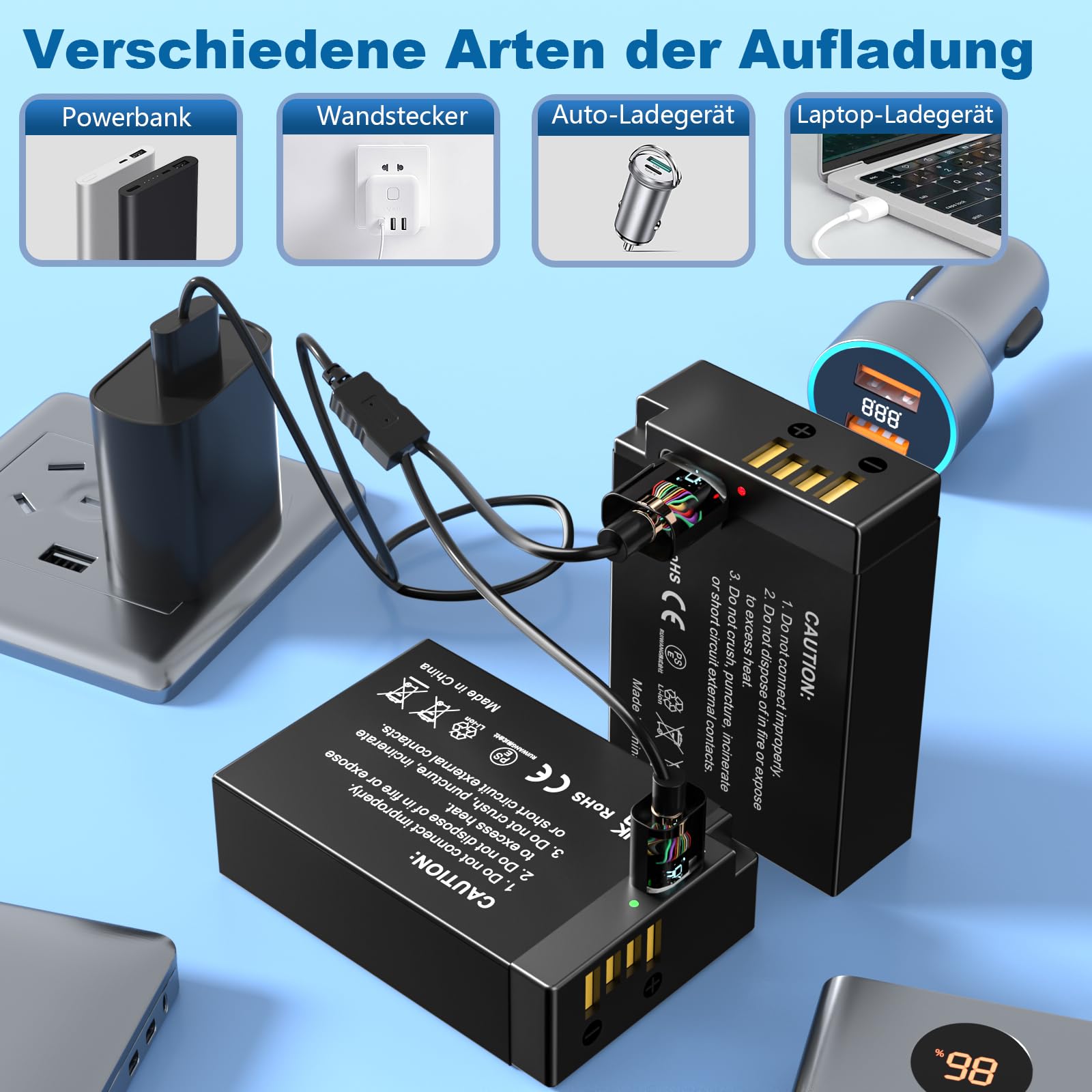 2 Pack 1450mAh LP-E17 Ersatz Akku mit USB Typ C Ladeanschluss für Canon EOS M3, M5, M6, Rebel SL2, T6i, T6s, T7i, EOS 200D 250D 750D, 760D, 800D, 8000D, KISS X8i, RP Cameras