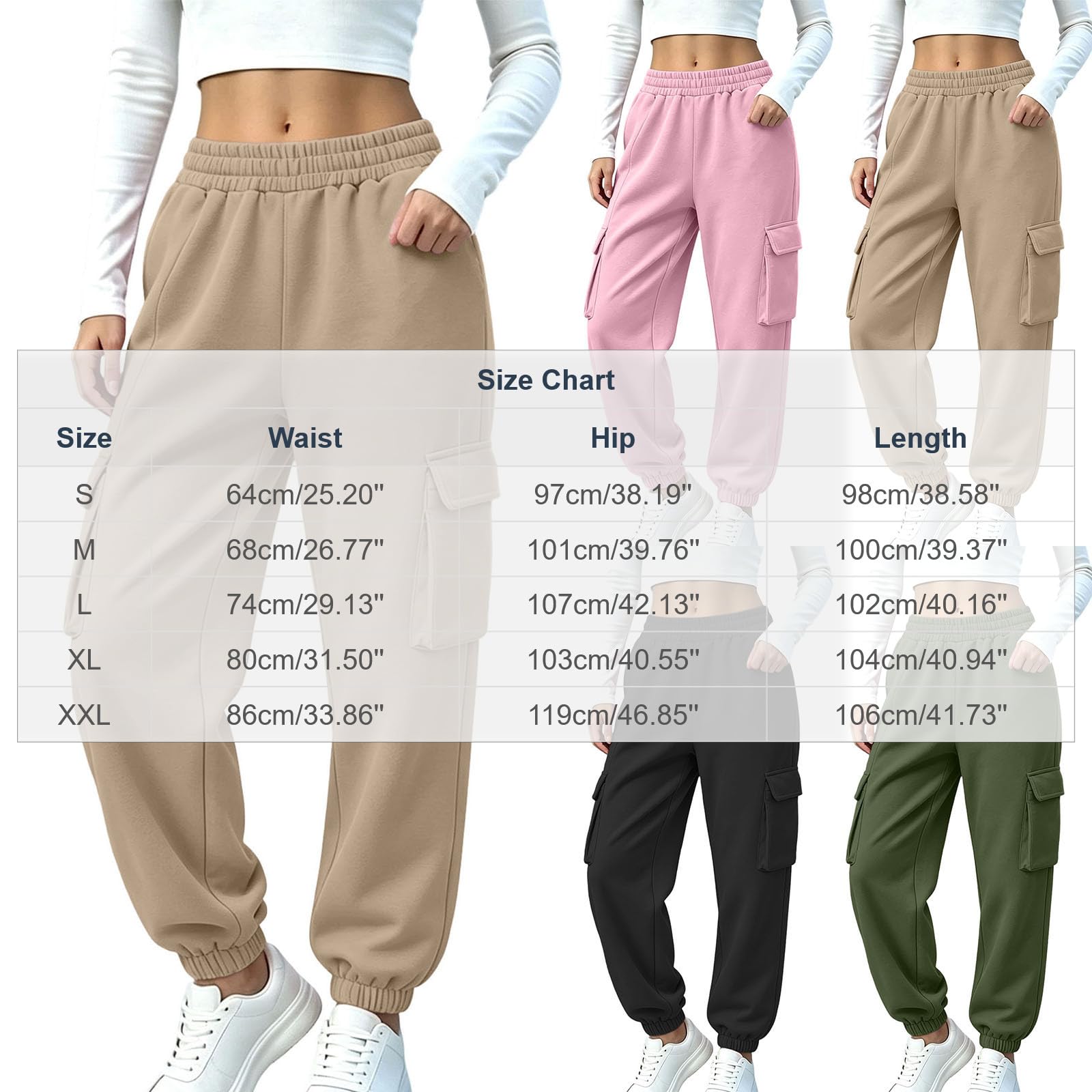Pantalon Jogging Cargo Femme Doublé Polaire Chaud Multi-Poches Décontracté