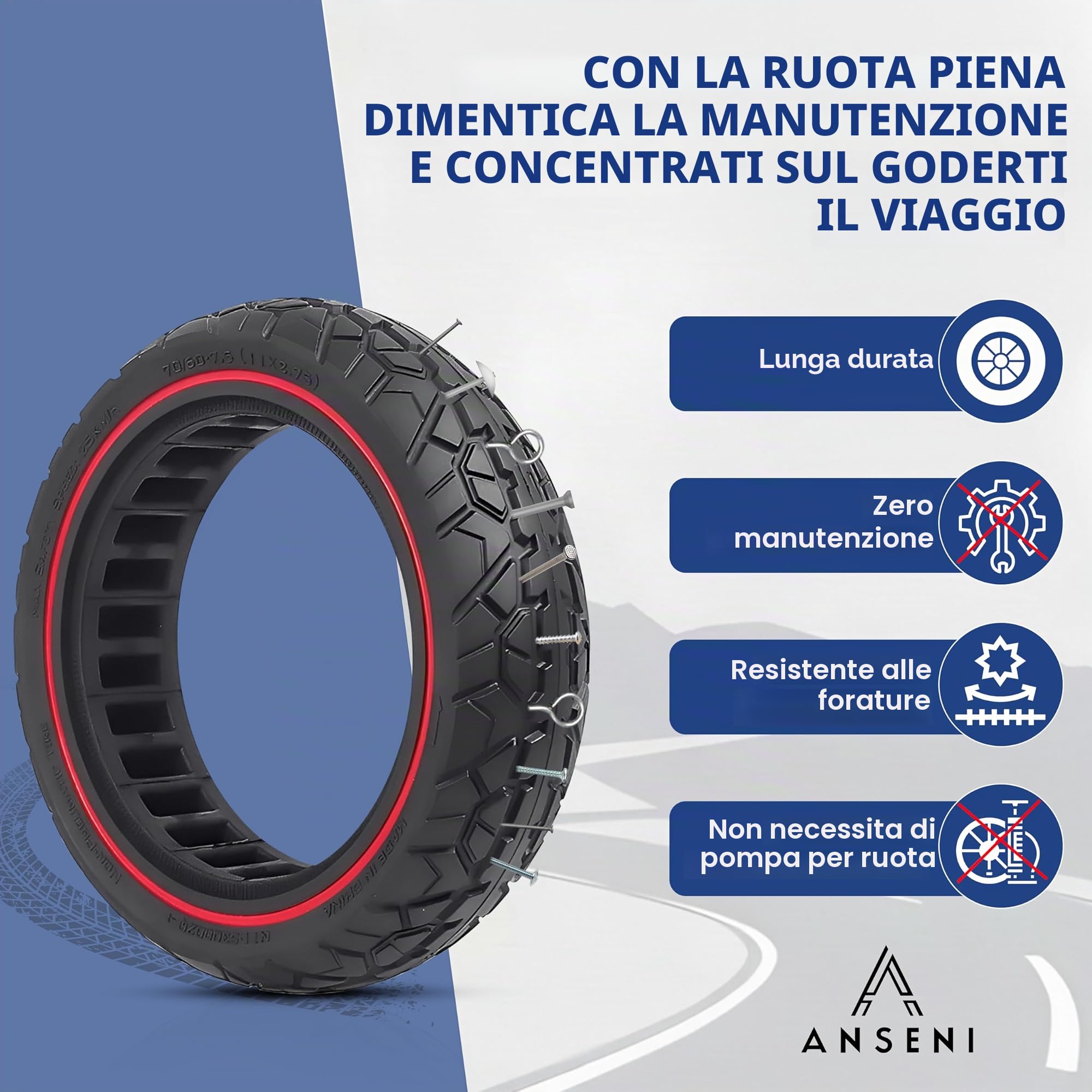 ANSENI Ruote Monopattino Elettrico 70/60-7.5,Gomme Anti-foratura 11x2.75 per Scooter Elettrico Monopattino Segway Ninebot ZT3 / ZT3 PRO / ZT3 PROE per Ruota Anteriore o Posteriore (1 ruota) | Per monopattino Segway Ninebot ZT3 / ZT3 PRO / ZT3 PROE, compat
