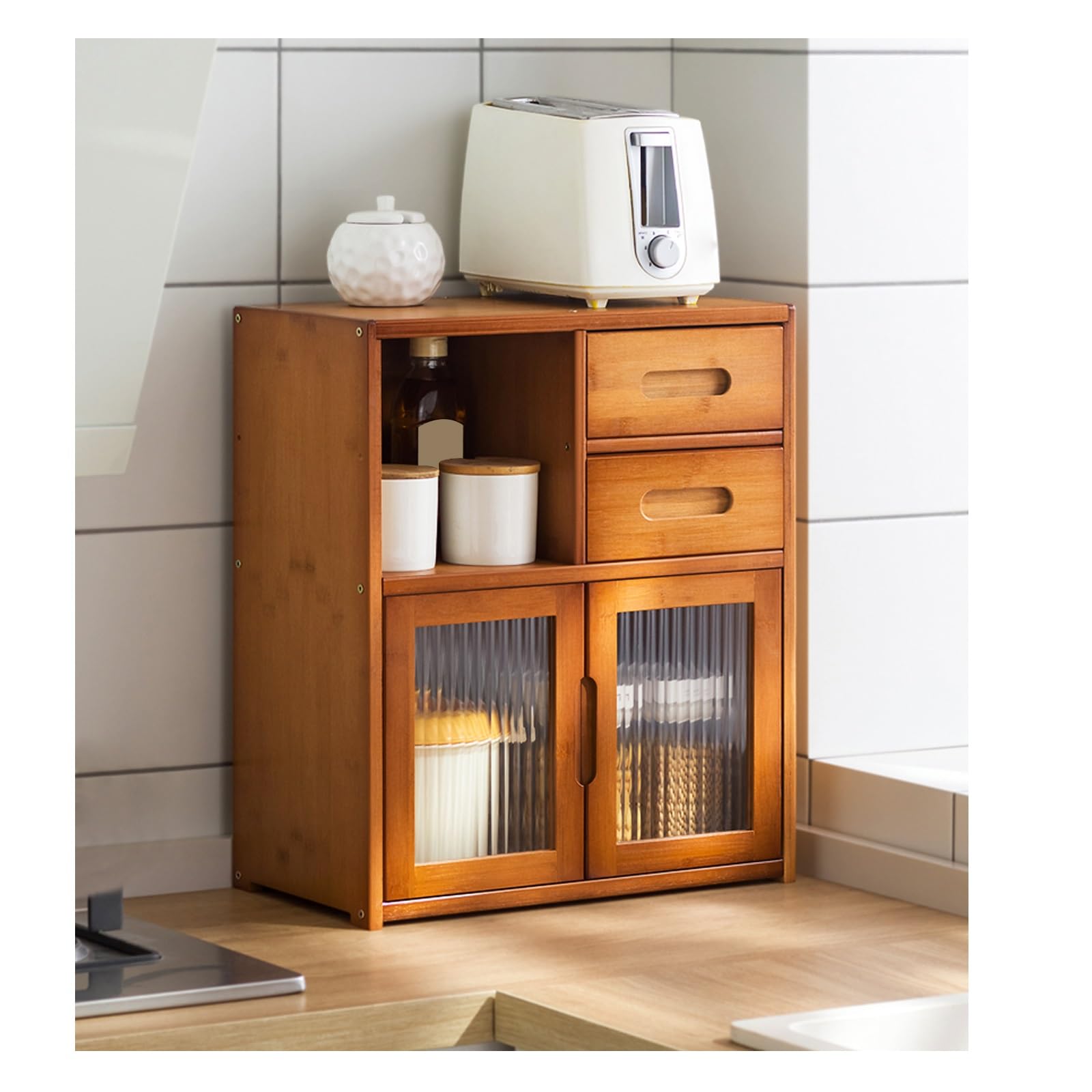 Mini armoire de rangement en bois pour libérer l'espace de votre plan de travail