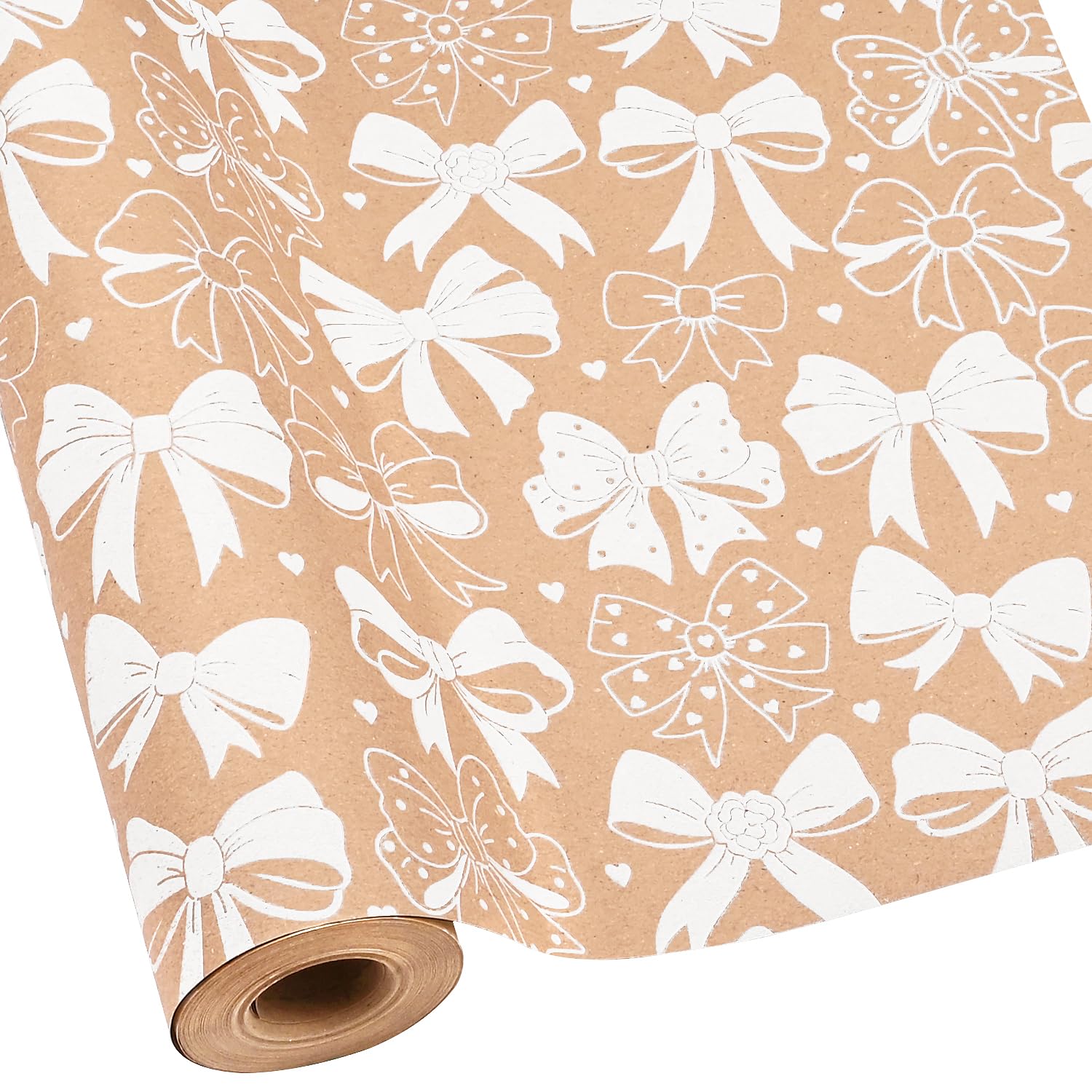 FMDPZUP White Bow Wrapping Paper Roll,43cm*15m Kraft Birthday Wrapping paper Perfect for Girls,Christmas, Baby Shower Gifts — image 1