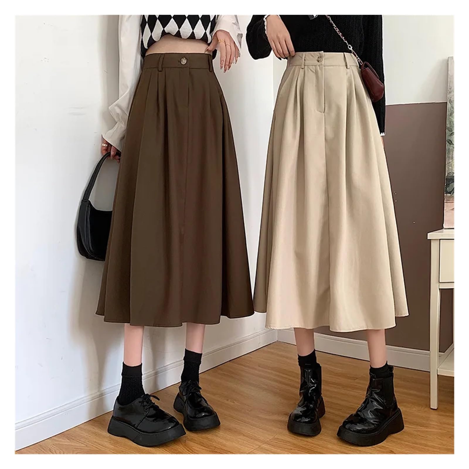 Gonna a metà corpo da donna con grande orlo a pieghe casual a pieghe grande orlo da donna gonna a metà corpo lunghezza al ginocchio casual elastico