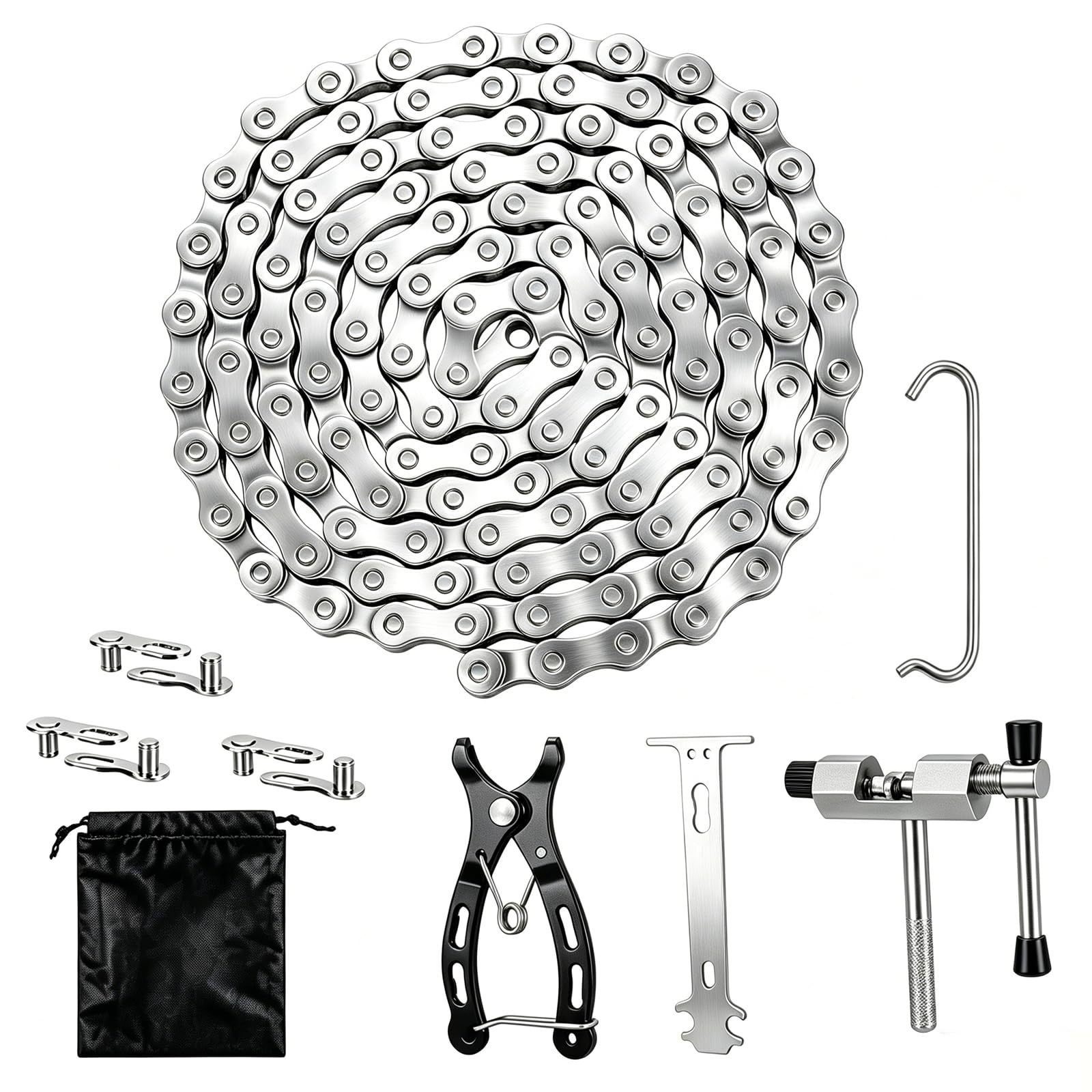 Llhong Silver Bike Chain 6/7/8 Speed, 116 Links Bicycle Chains With Bikes Tool Kit