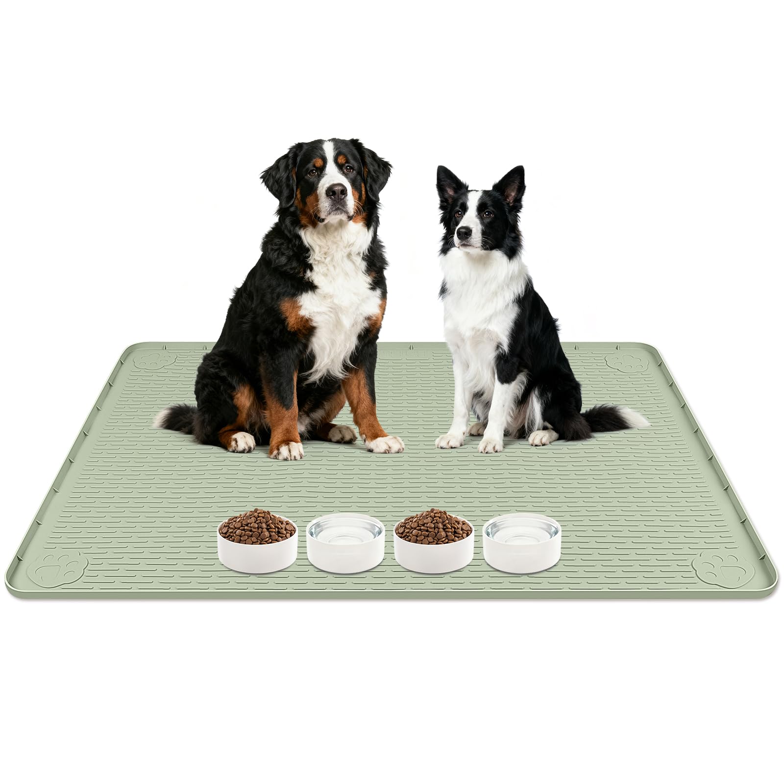 Kalolary 40 x 28 pollici Tappetino per Cibo per Cani (Verde) | Tappetino in Silicone Grande con Bordo Rialzato Antiscivolo per Ciotole Cibo e Acqua Facile Pulire Protezione il Pavimento