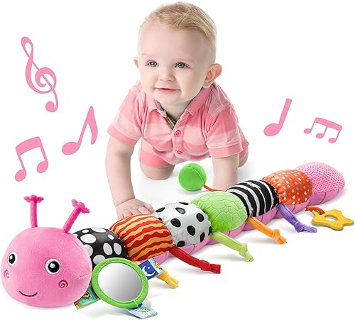 Miniatura 11 de LIGHTDESIRE Juguetes musicales para bebés, oruga, juguete de peluche infantil con arrugas y sonajeros, juguetes sensoriales suaves con texturas para