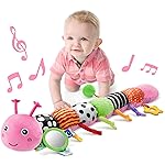 LIGHTDESIRE Baby Toys Musical Caterpillar,Infant Toys Stuffed Animals with Mirror,Ruler Design,Pull String&Rattles,Sensory Toy for Tummy Time Boy Girl Newborn Gifts 3 6 12 Months(Rose Pink,Knot Limb)