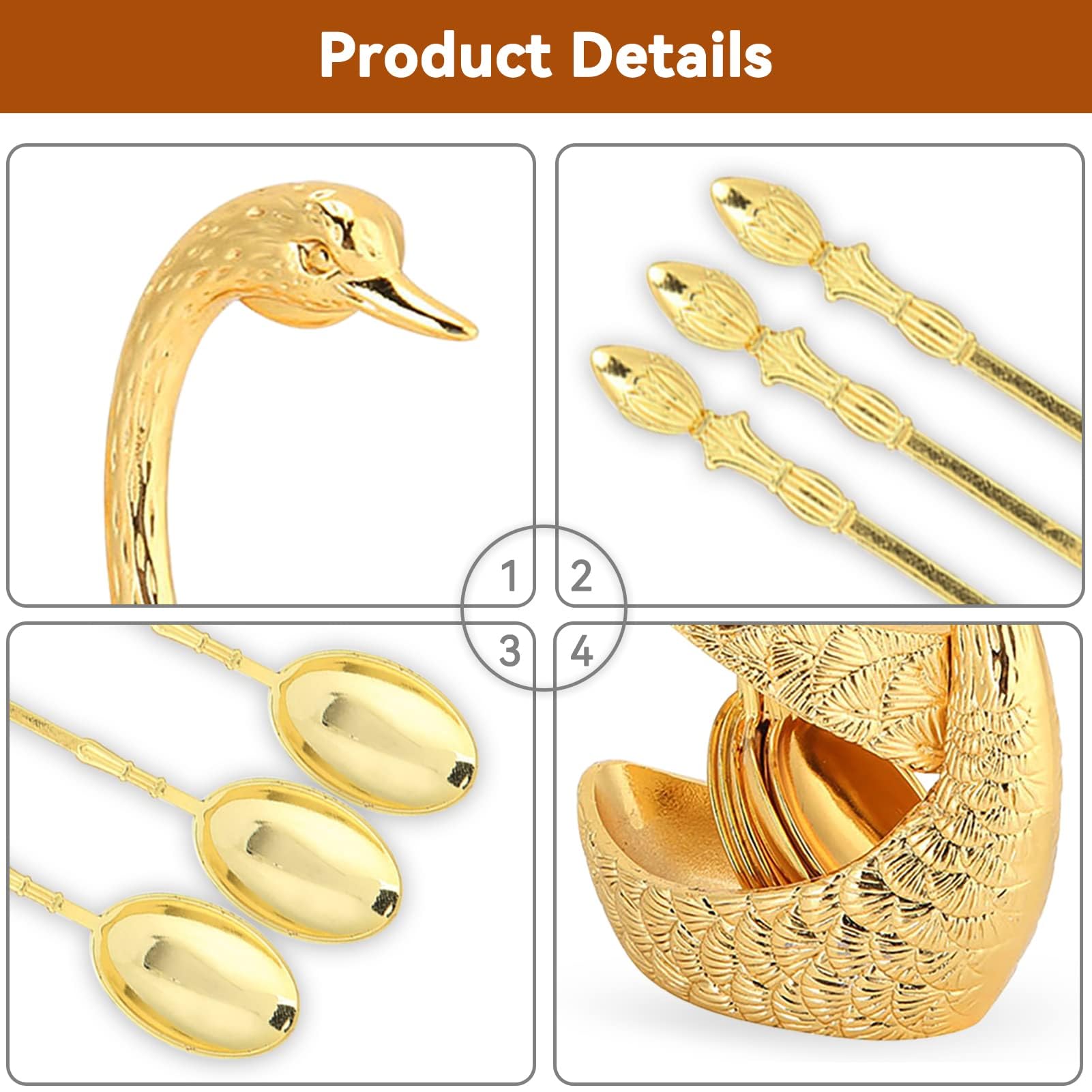 Cucchiaio da caffè in acciaio inossidabile Posate da dessert alla frutta con porta cigno 6 cucchiai per regalo di nozze e set di posate per decorazioni Decoration-silver
