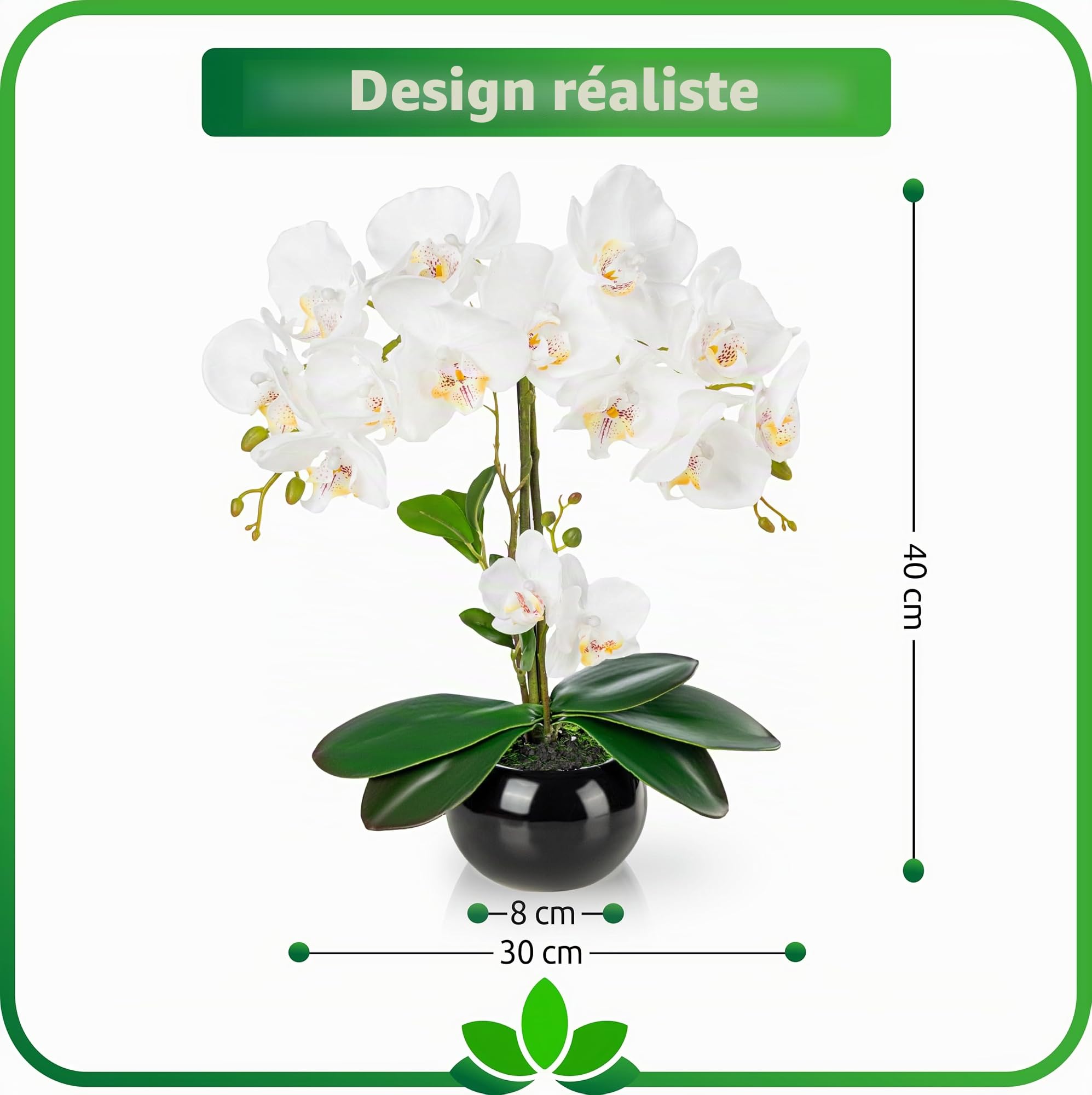 PASCH® Lot de 2 Orchidées Artificielles en Pot dans des Pots en Céramique Brillante (40 cm)
