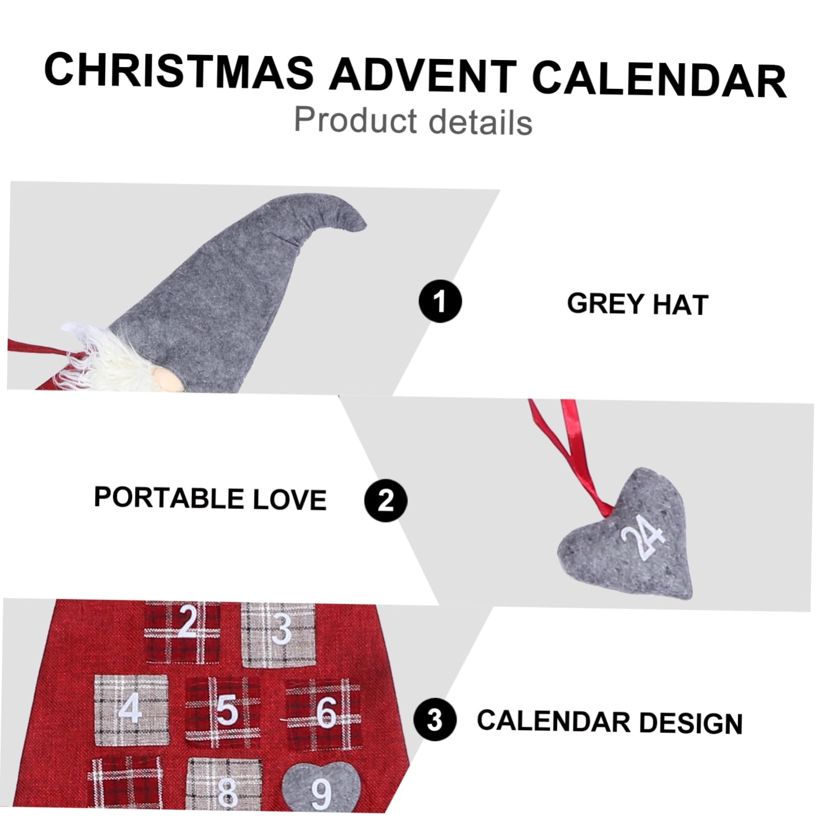 Calendario Avvento Decorativo Appendibile Rosso in Lino e Lana Artificiale Conto alla Rovescia per Natale Decorazione Festiva per Soggiorno e Camera