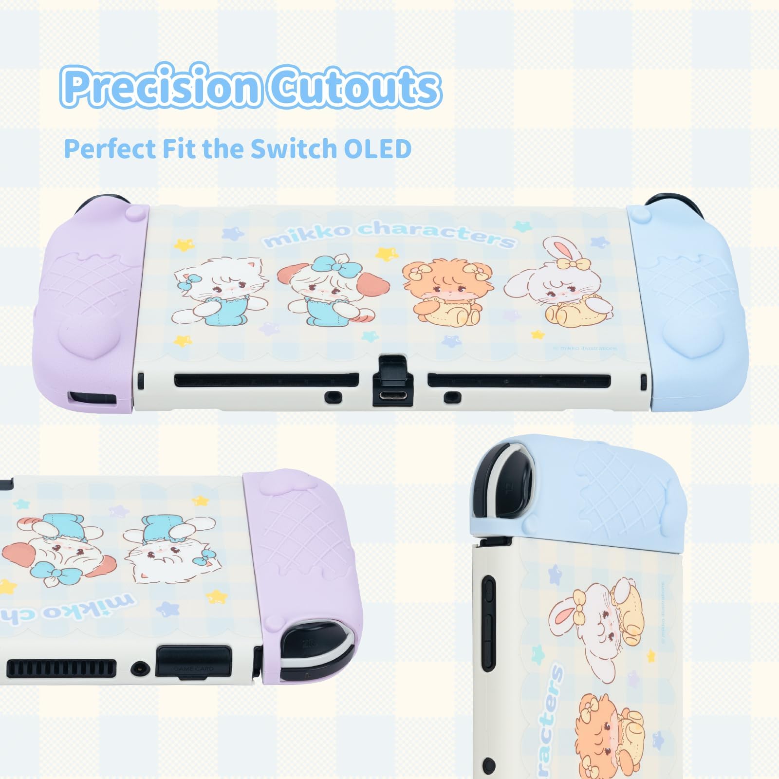 GeekShare Étui de protection pour Switch OLED, coque fine compatible avec Switch OLED, coque de protection en silicone souple séparable avec 2 capuchons de poignée pour le pouce – Mikko Sweet Thoughts
