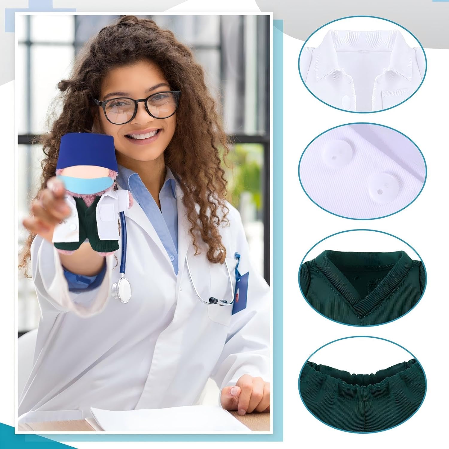 Simgoing 17cm Doll Clothes Doctor Scrubs Outfit with White Coat Face Mask Mini Stethoscope Cute Doctor Medical Costume with Accessories Gift for DIY Dress-up Lovers & Collectors(Green)