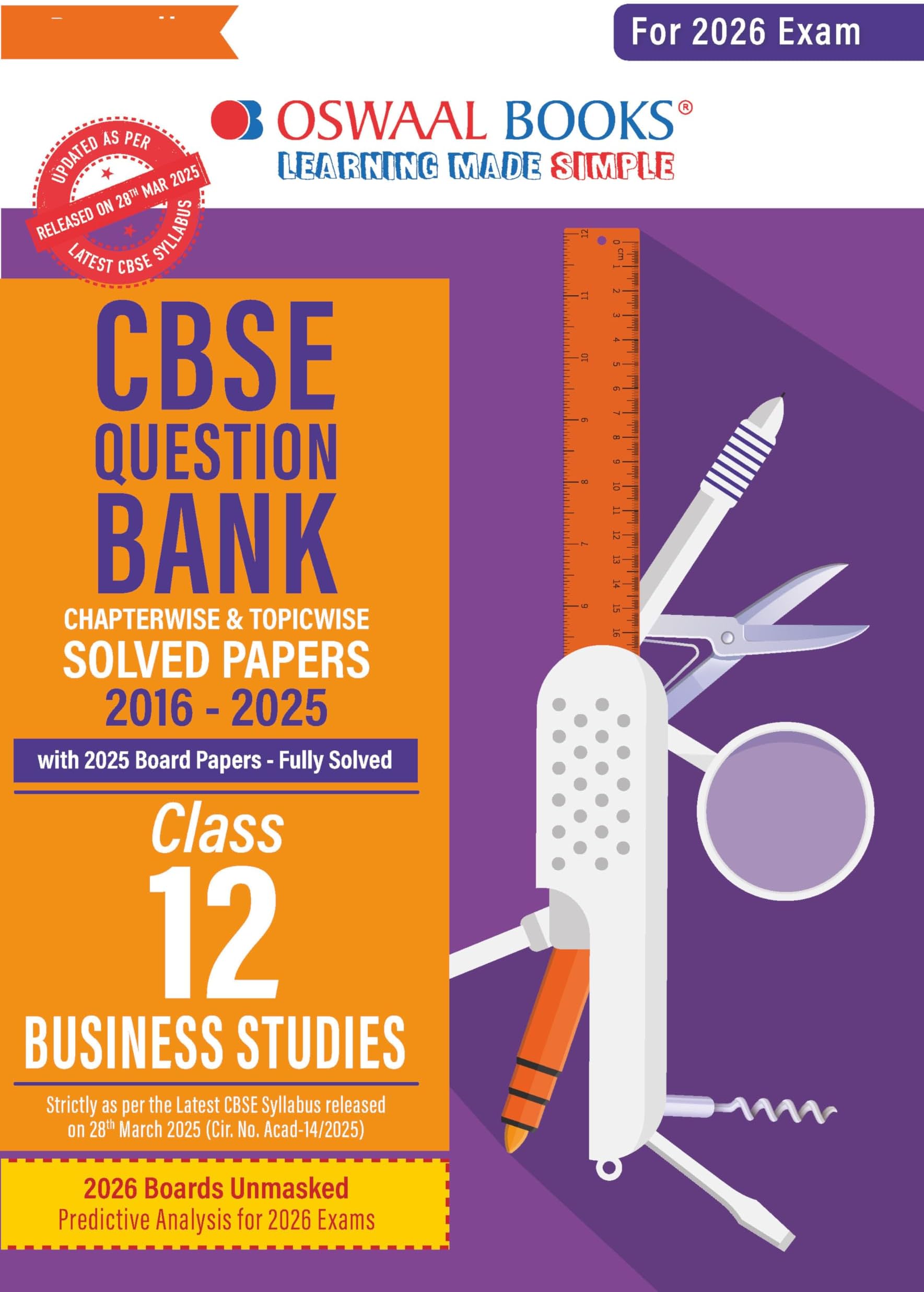 Oswaal CBSE Question Bank Business Studies For Class 12 | Based On Latest CBSE Syllabus with 1500+ Questions | Chapterwise and Topicwise SOLVED PAPERS With Mind Maps & Revision Notes For 2026 Exam