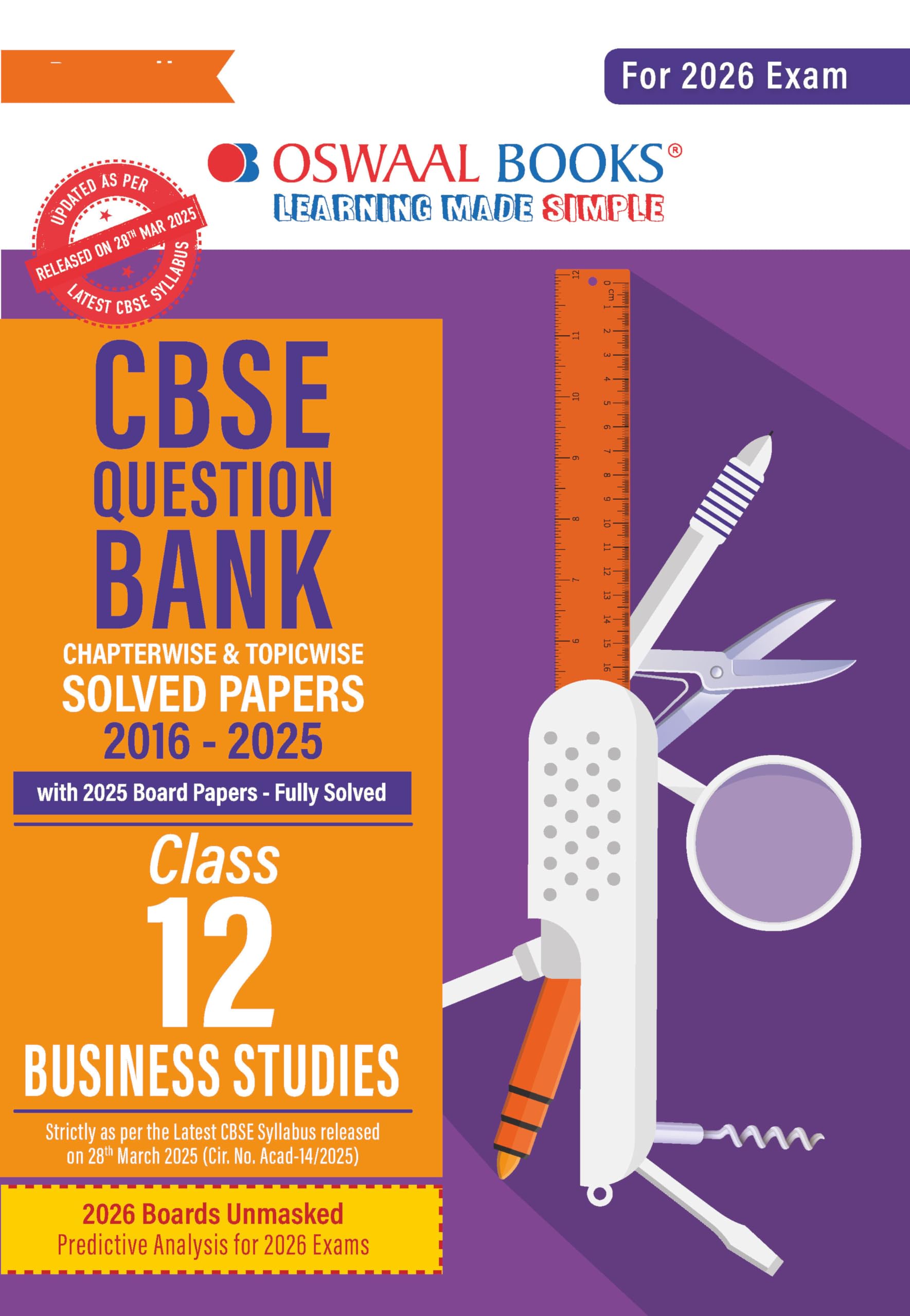 Oswaal CBSE Question Bank Business Studies For Class 12 | Based On Latest CBSE Syllabus with 1500+ Questions | Chapterwise and Topicwise SOLVED PAPERS With Mind Maps & Revision Notes For 2026 Exam