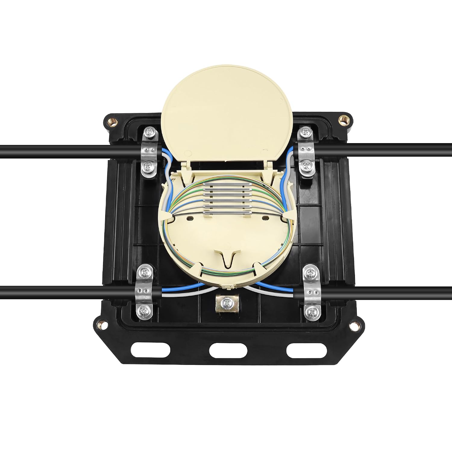 Fiber Optic Junction Box, 2 in 2 Out Splice Box, Mini Small Square Type 12 Core Outdoor Waterproof Protection Box