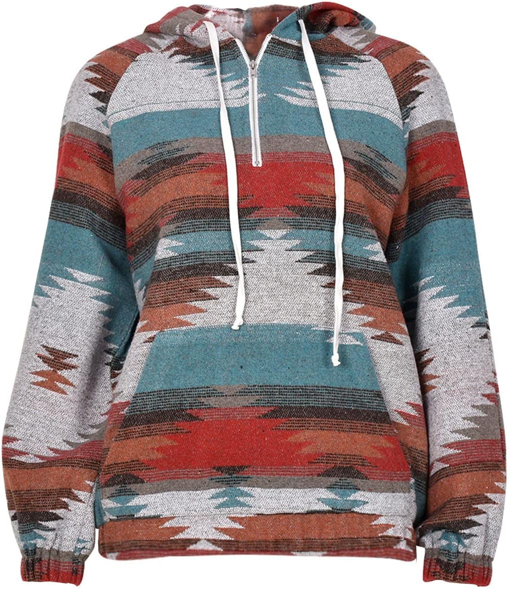 VIEWON Women's Casual Half Zip Aztec Print Western Ethnic Long Sleeve Warm Loose Pullover Hoodie Sweatshirt - Image 3