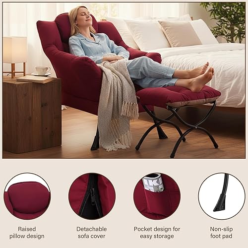 Miniatura 218 de Welnow Silla Lazy con otomana, moderna silla de descanso con reposabrazos y un bolsillo lateral, sillón para sofá de ocio, sillón de lectura