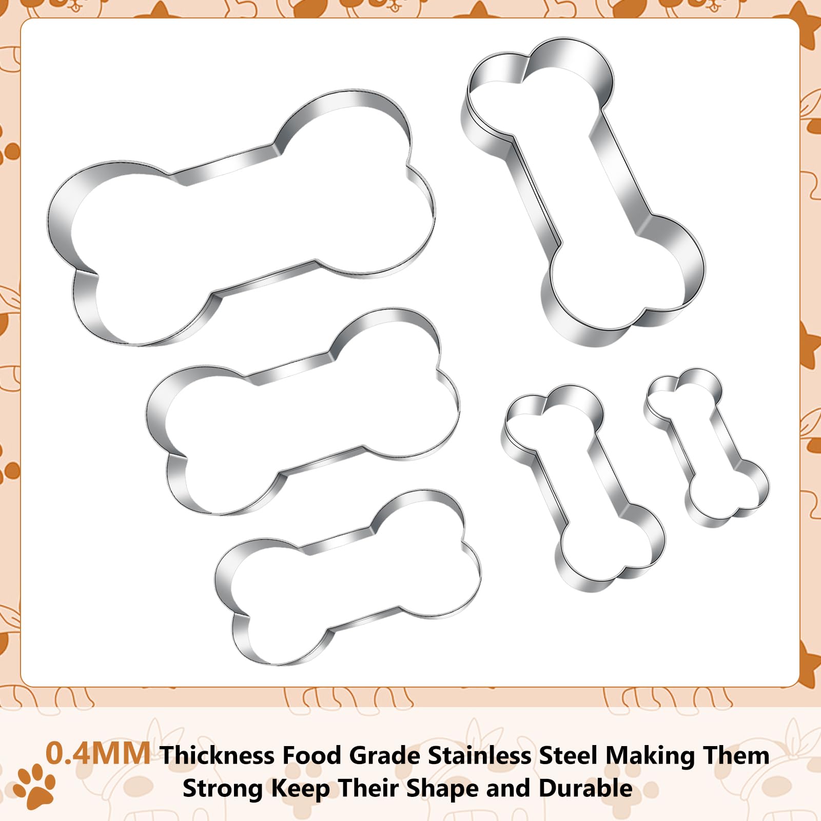 Dog treats Cutters Set 6 Pieces Dog Cookie Cutter sets Different Sizes Mini Small Medium Big Cut Out for Homemade Treats and Baking