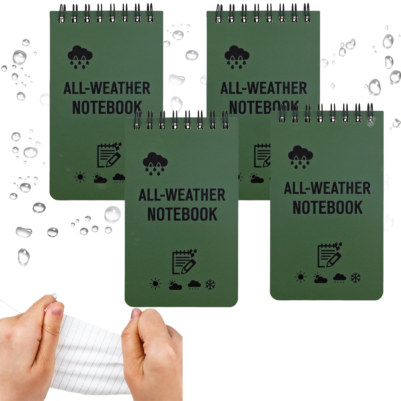 YREYBN 4 Pack Small Waterproof Notebook, In Pocket Notepads,Waterproof Notepad, All-Weather Memo Pads with Top-Spiral, Grid Paper Tactical Steno Pads Notebook for Office, Outdoors