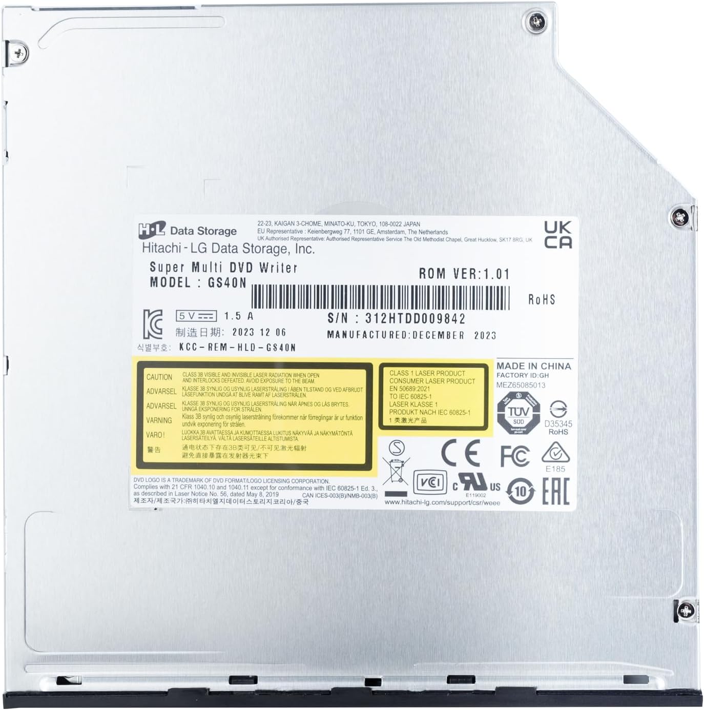 SilverStone Technology Slim 9.5mm Slot Loading DVD-R/W Disk Drive with Physical Eject Button, Includes both 9.5mm and 12.7mm front Bezels SOD04