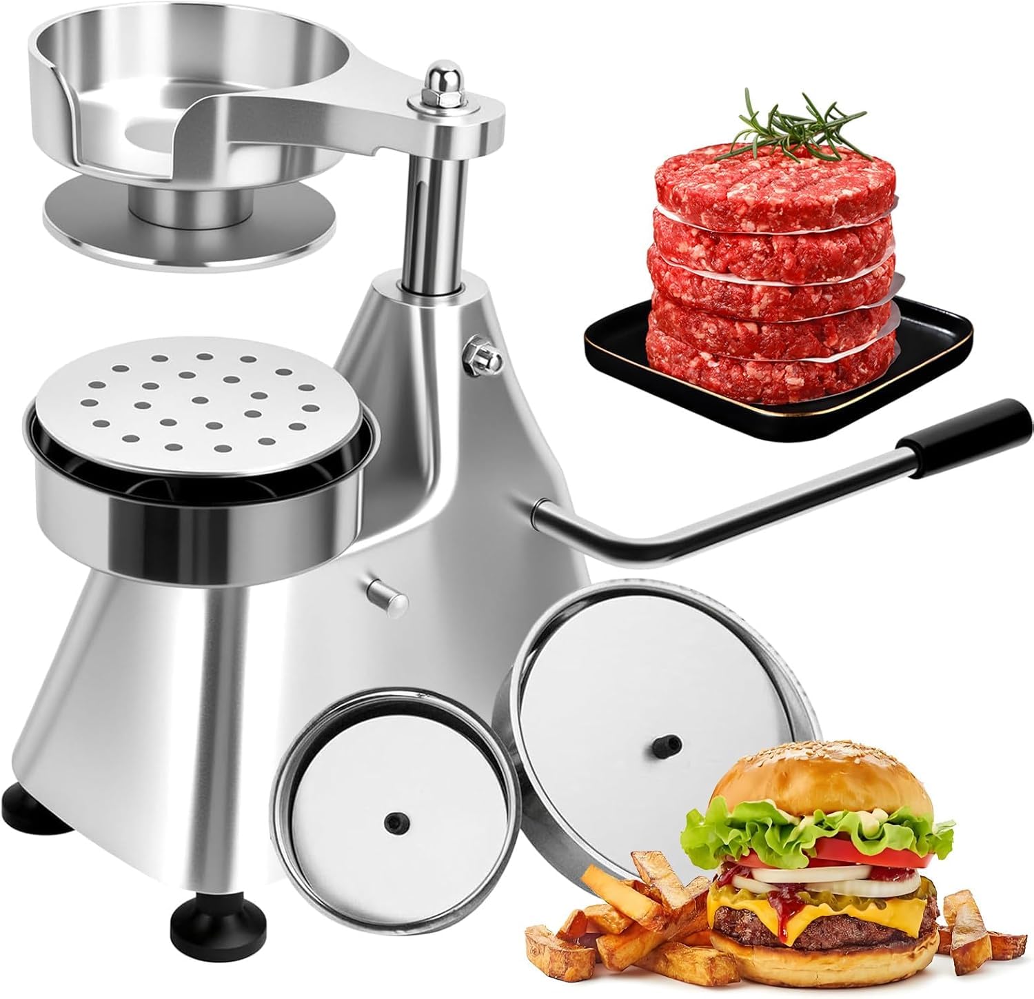 ZMJGLL Commercial Burger Patty Maker, Stainless Steel Hamburger Press with 1200 Patty Papers, Burger Smasher for Beef Pork Chicken Fish Patty (YF)