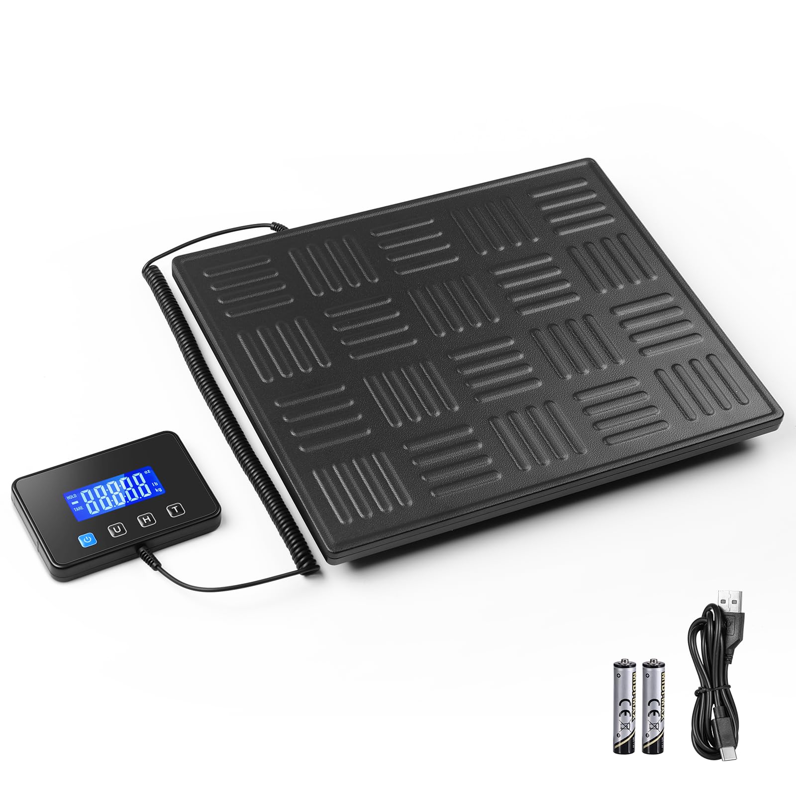 Bilancia Pesa Pacchi 300kg Digitale, Bilancia Postale con Funzione Hold/Tare, Schermo LCD Separato, Piattaforma Grande, Alimentazione a Batteria e USB, Ideale per Piccole Imprese e Pacchi