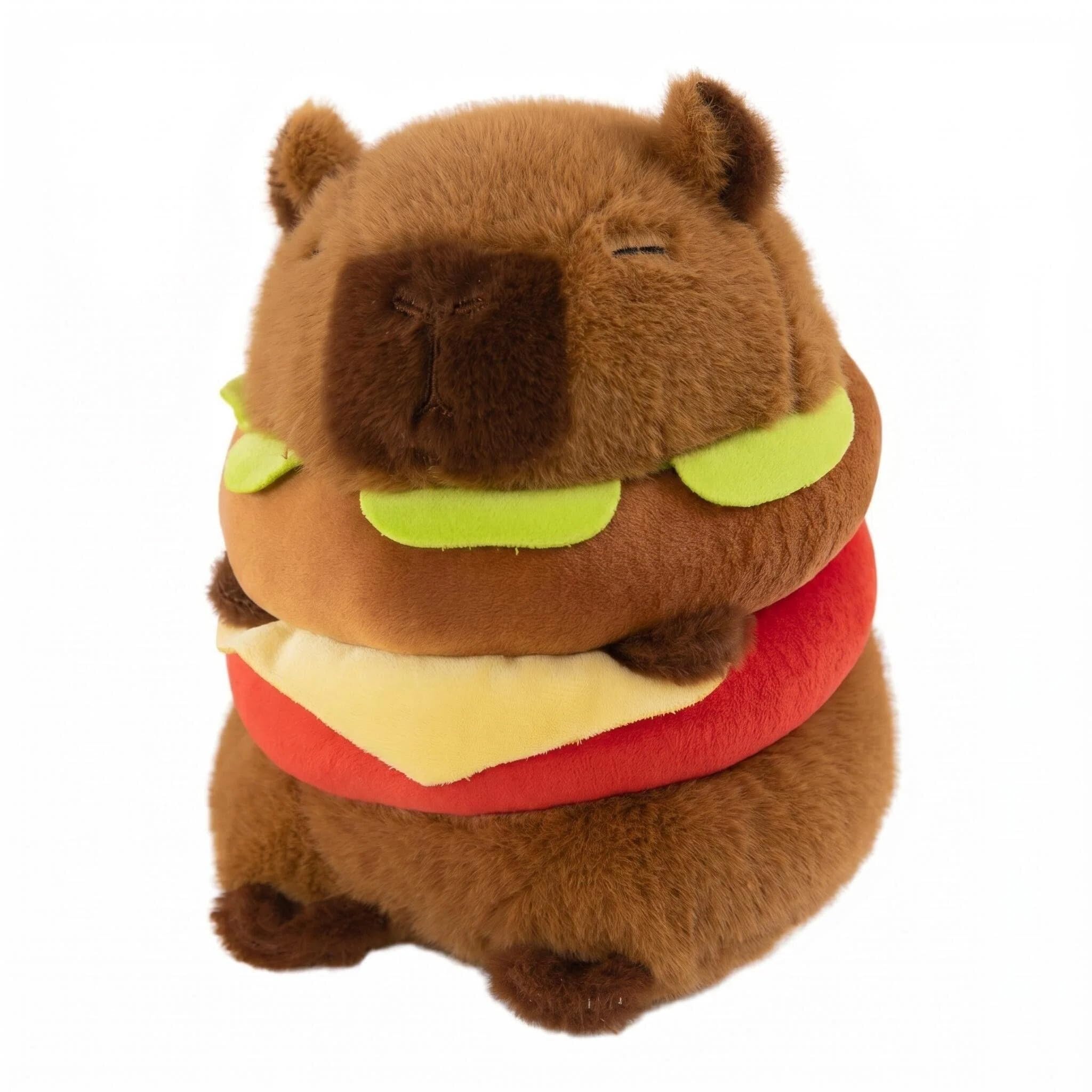 BRTNUP Hamburger Capybara Plush Toy, Kawaii Hamburger Capybara Stuffed Aniaml Soft Capybara Plush Pillow for Couch Decor Capybara Plush for Gift & Home Decor Cute Collectible Squishy Capybara Plushies